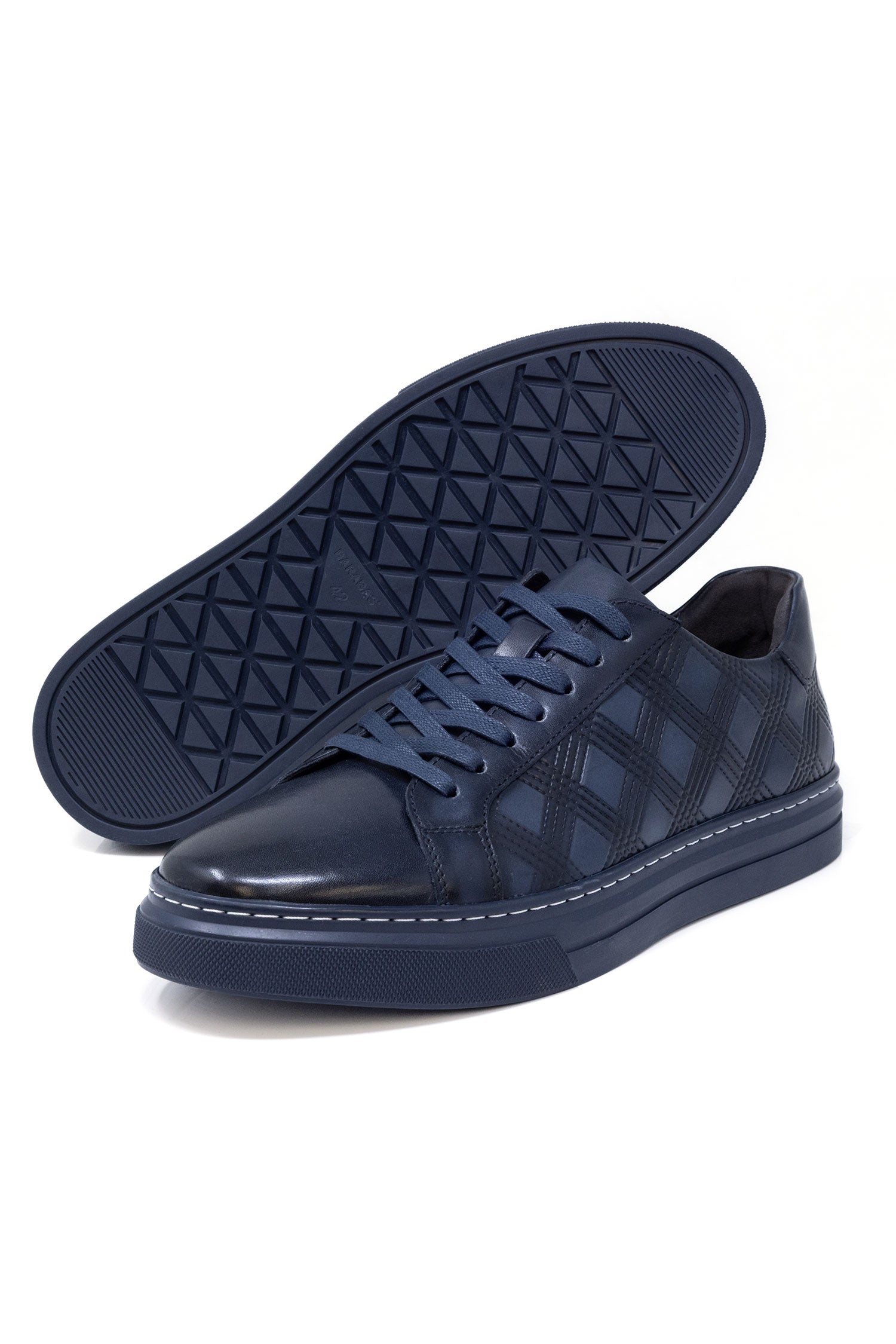 Barabas Men's Checkered Lace-up Leather Sneakers 5SH09 Navy