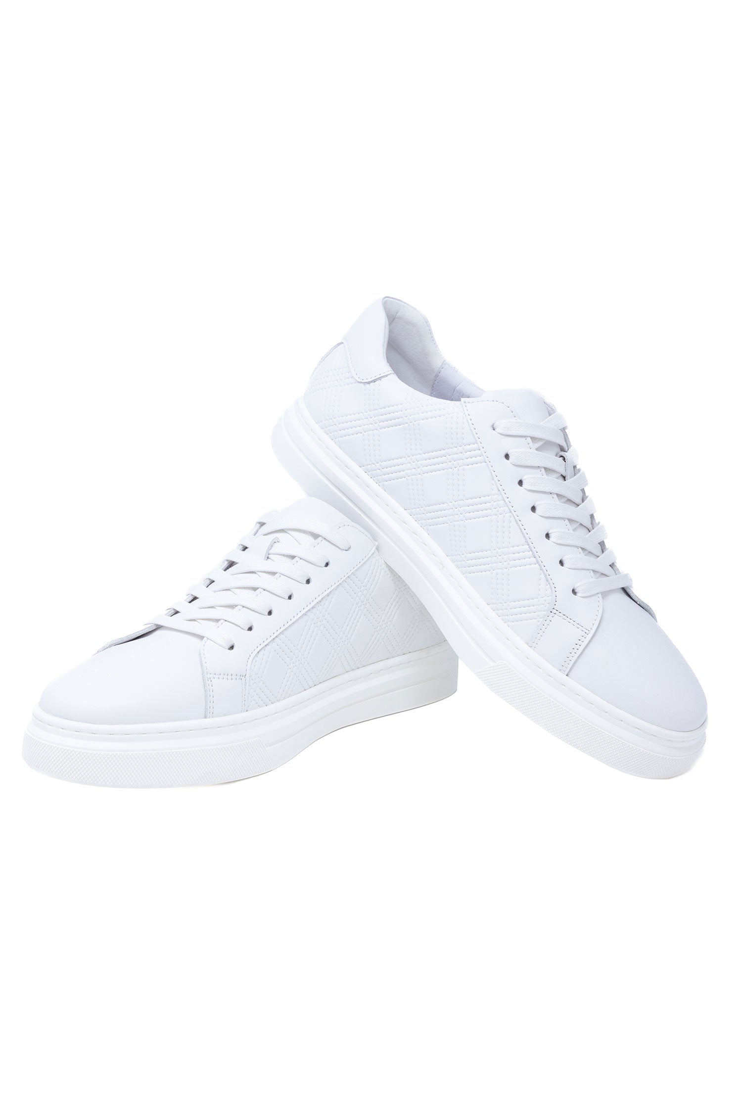 Barabas Men's Checkered Lace-up Leather Sneakers 5SH09 White