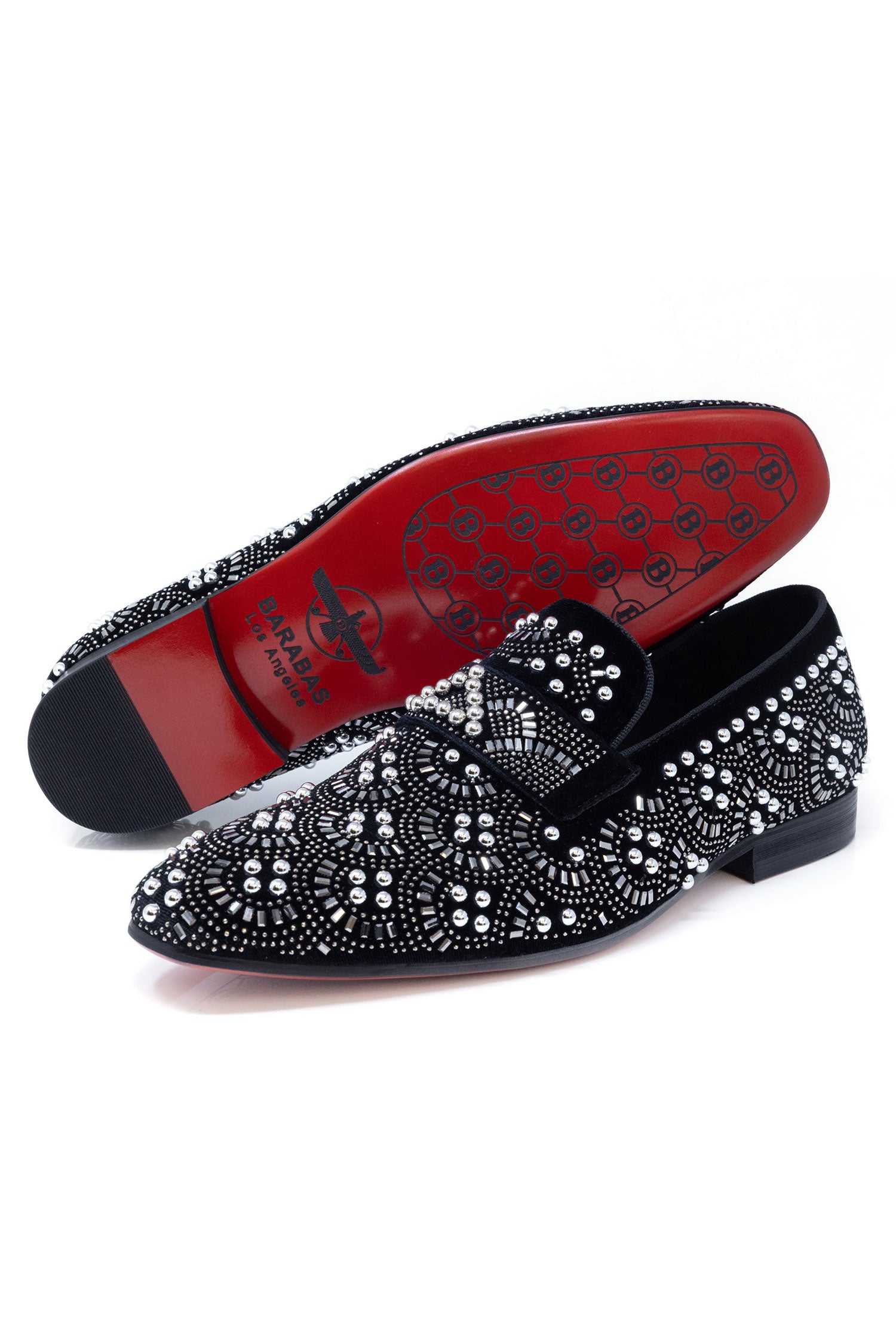 Barabas Men's Geometric Shiny Rhinestone Design Leather Shoes 5SH12 Black SIlver