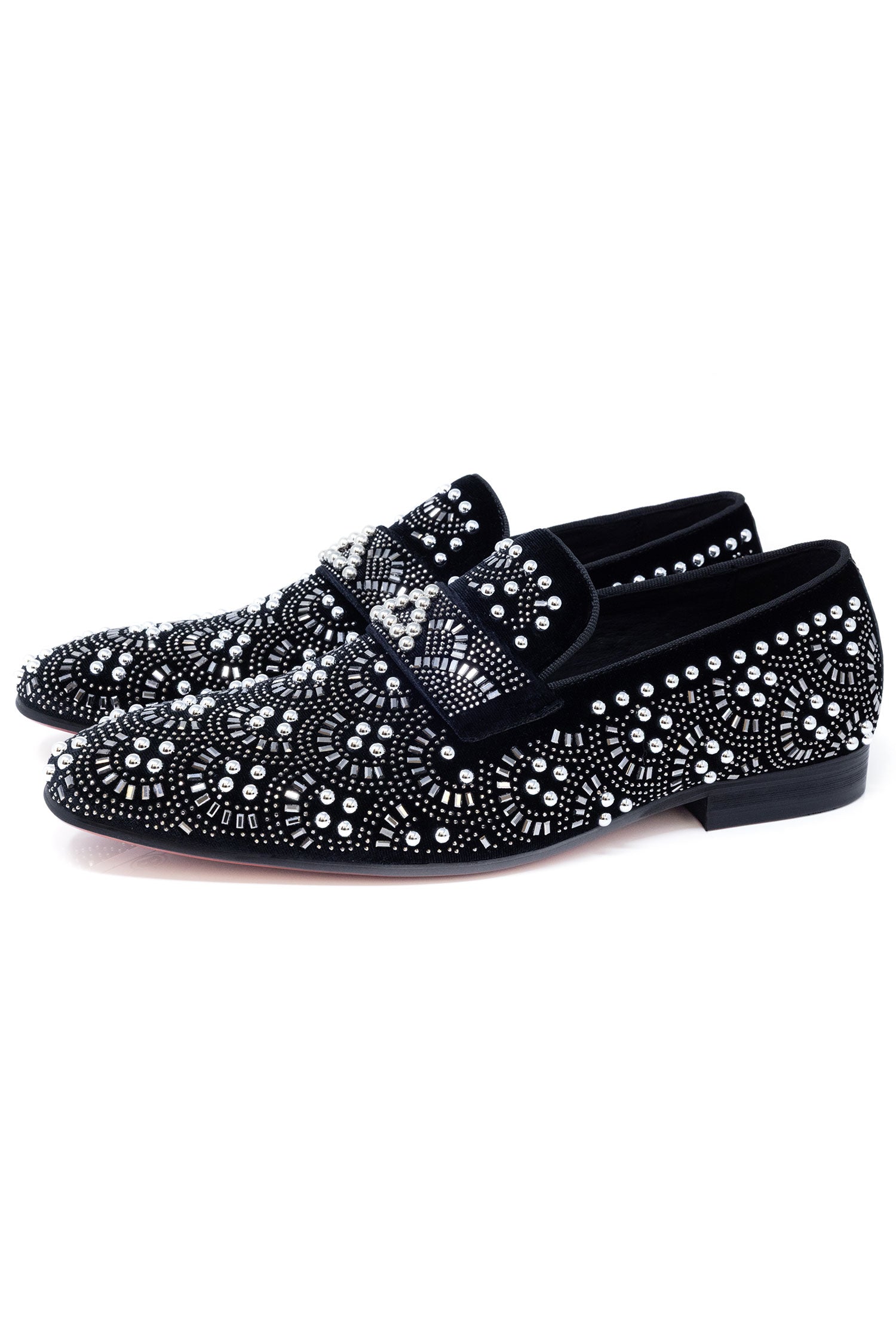 Barabas Men's Geometric Shiny Rhinestone Design Leather Shoes 5SH12 Silver