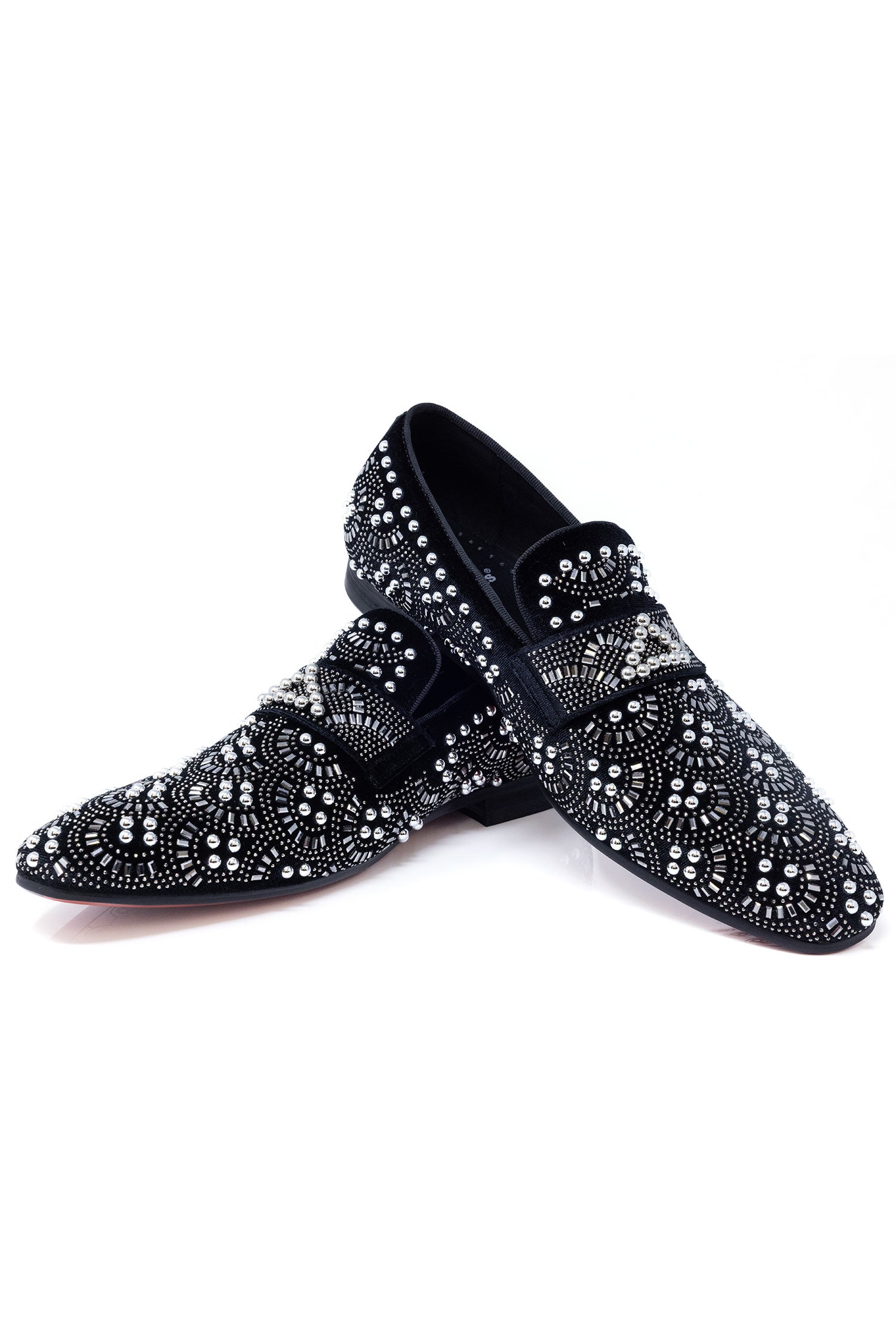 Barabas Men's Geometric Shiny Rhinestone Design Leather Shoes 5SH12 Silver