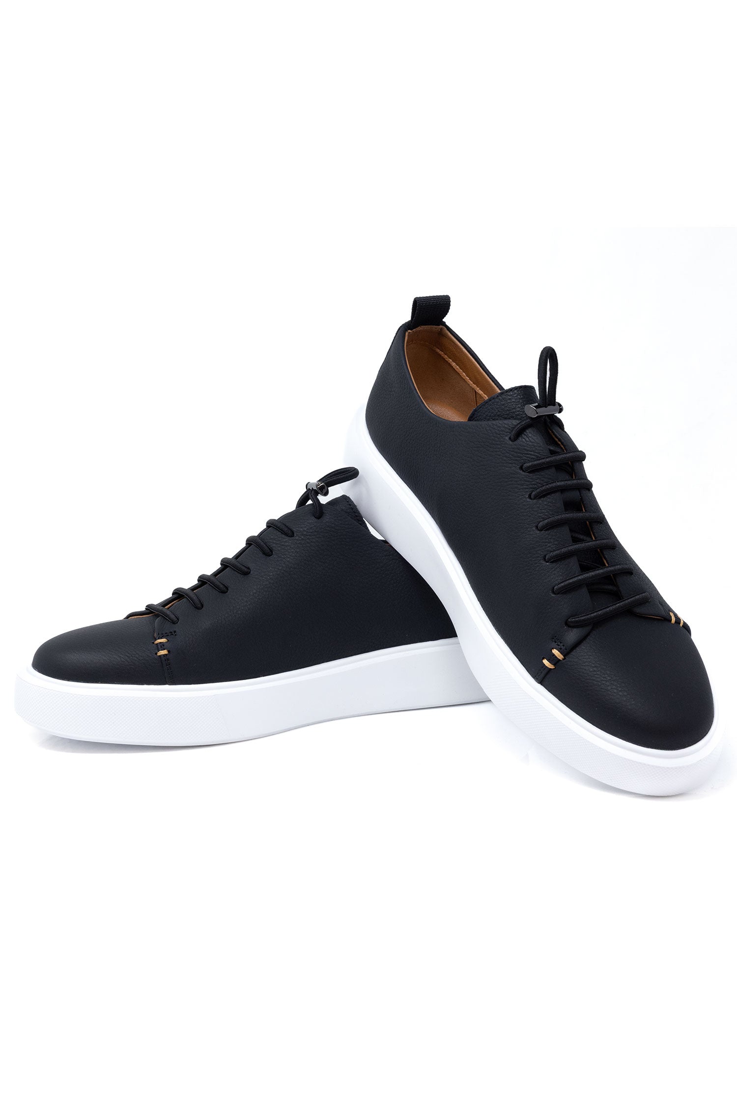Barabas Men's Premium Leather Casual Low Top Sneaker 5SH15 Black
