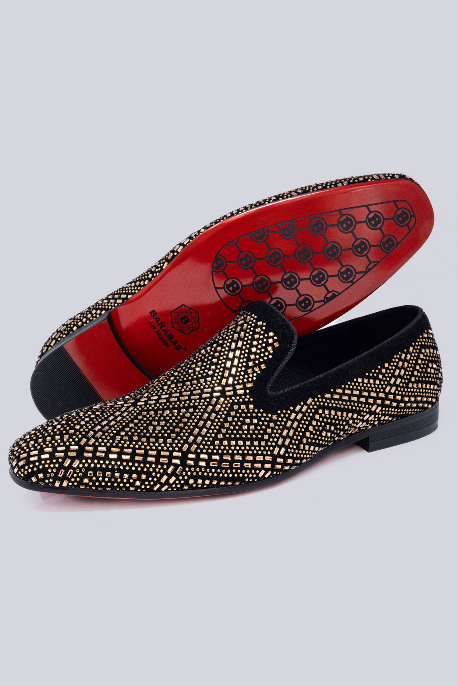 Barabas Men's Rhinestone Suede Slip On Loafer Dress Shoes 5SH16 Black Gold