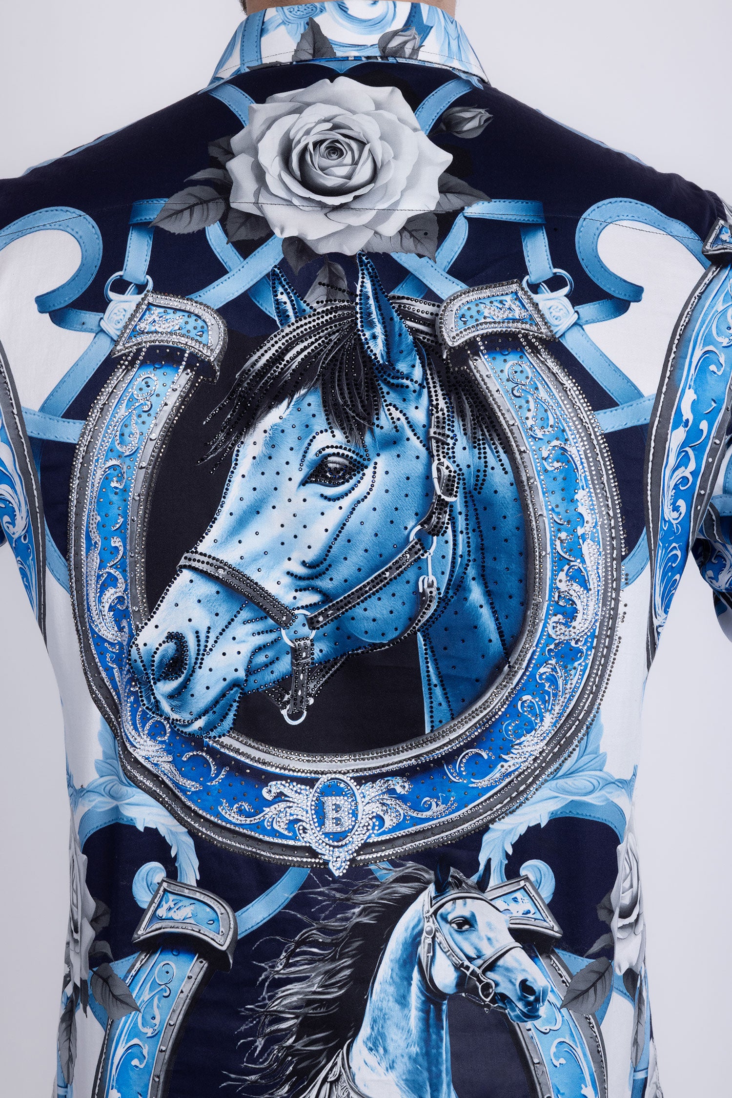 Barabas Men's Stallion Rhinestones Stretch Long Sleeve Shirts 5SPR05 Blue
