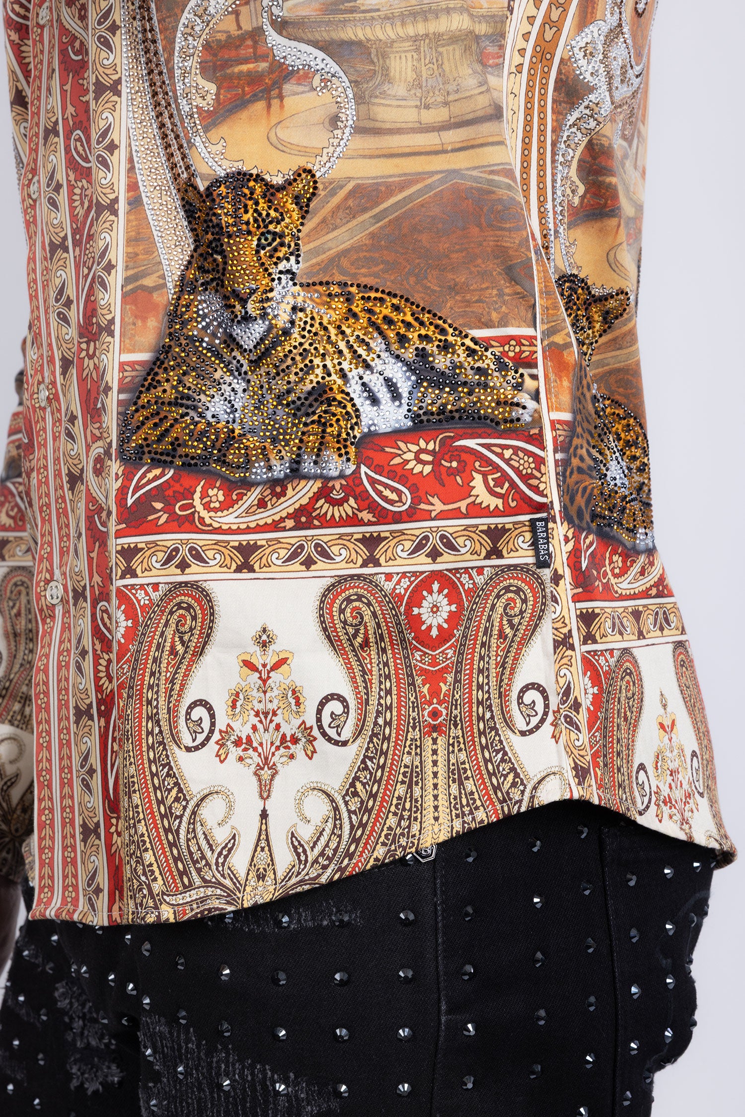Barabas Men's Rhinestones Paisley Animal Long Sleeve Shirts 5SPR07 Brown