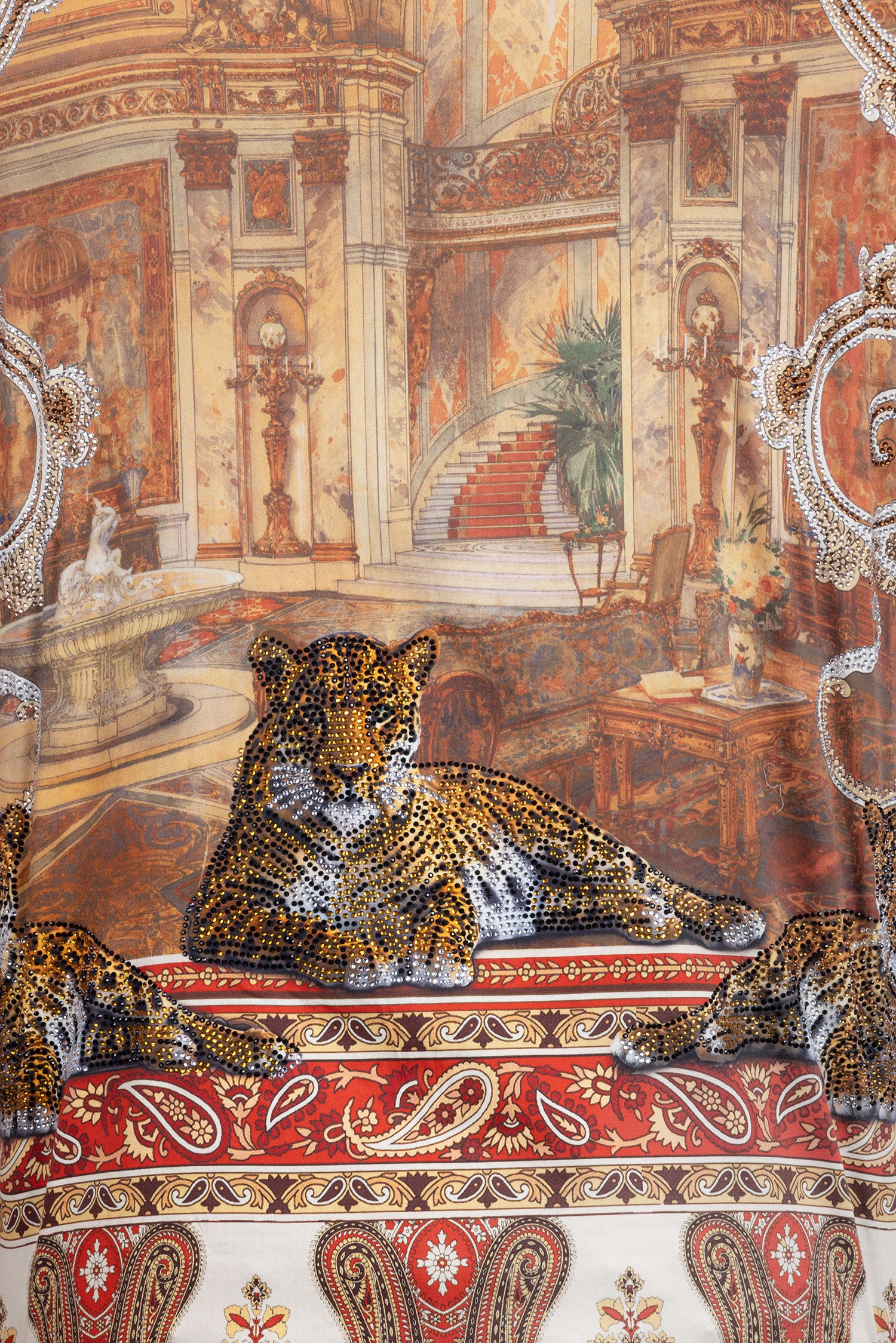 Barabas Men's Rhinestones Paisley Animal Long Sleeve Shirts 5SPR07 Taupe
