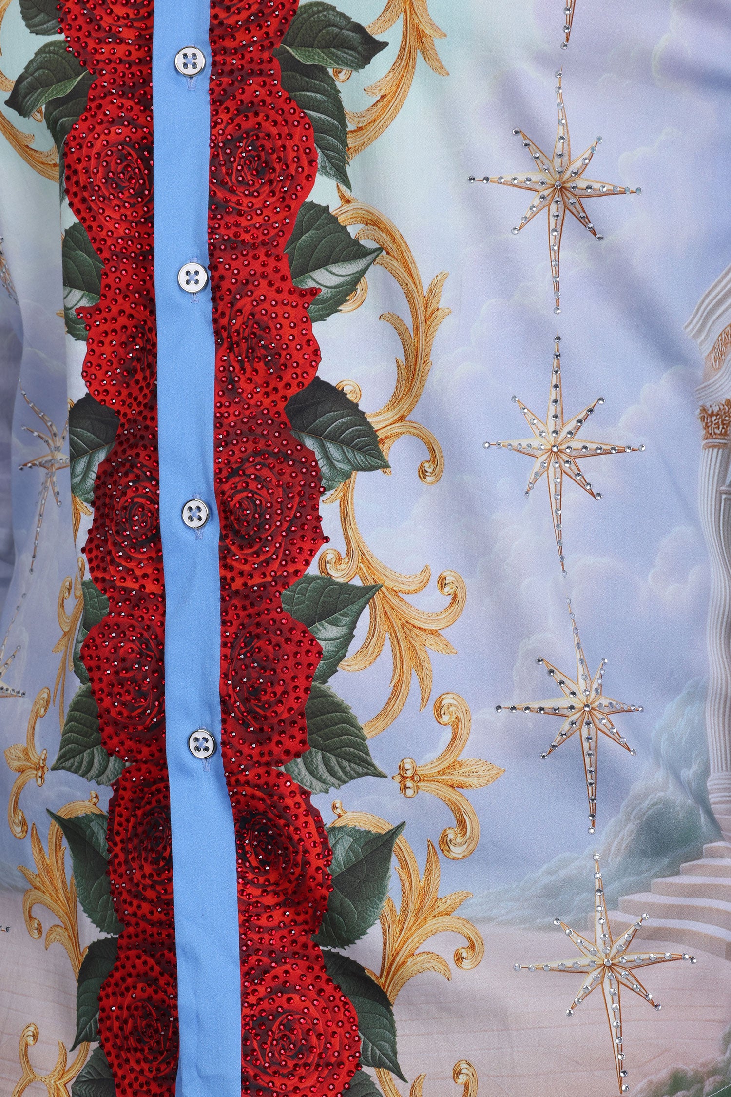 Barabas Men's San Judas Tadeo Rhinestones Floral Baroque Shirt 5SPR11 Navy