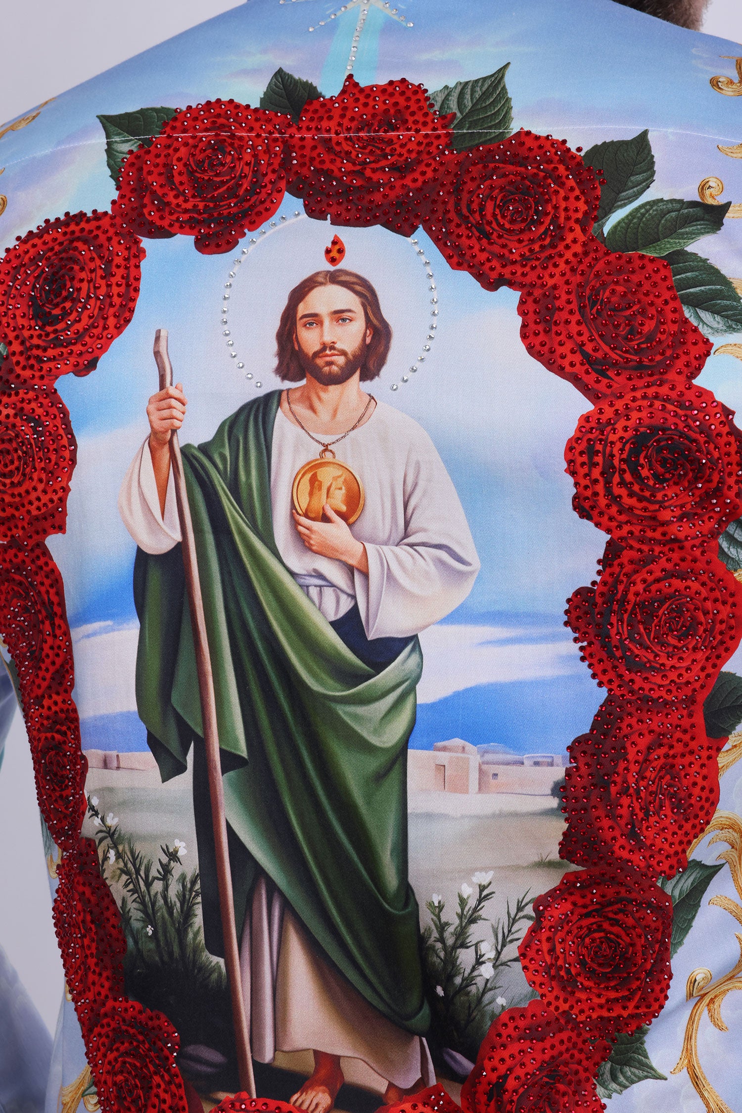 Barabas Men's San Judas Tadeo Rhinestones Floral Baroque Shirt 5SPR11 Multi