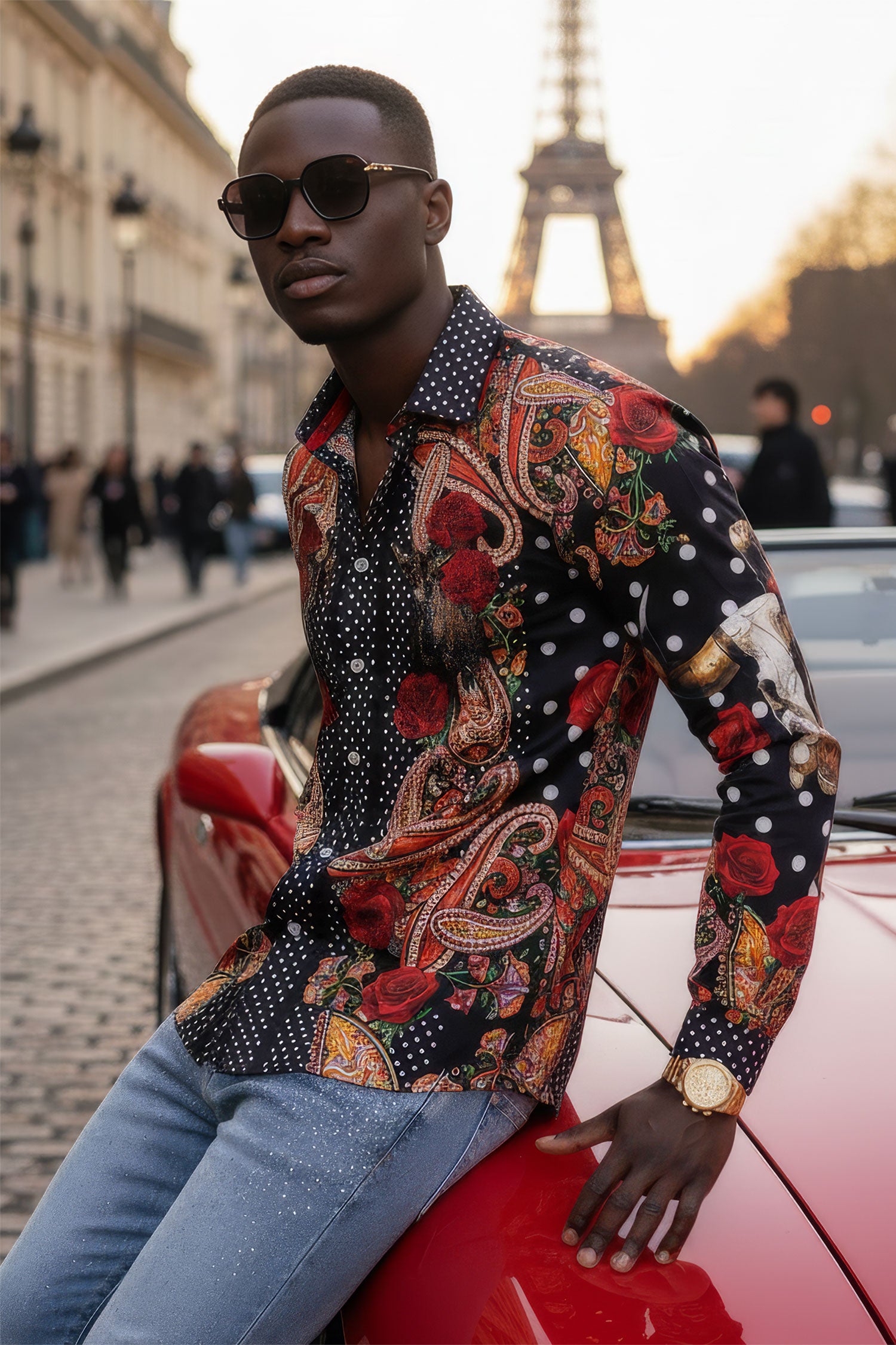 Barabas Men's Rhinestones Floral Bull Skull Long Sleeve Shirts 5SPR13 Black