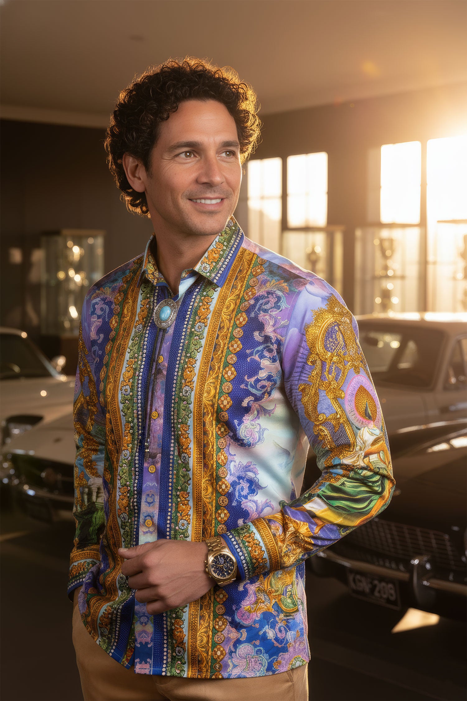 Barabas Men's Rhinestones Floral  Judas Tadeo Long Sleeve Shirt 5SPR14 Multi