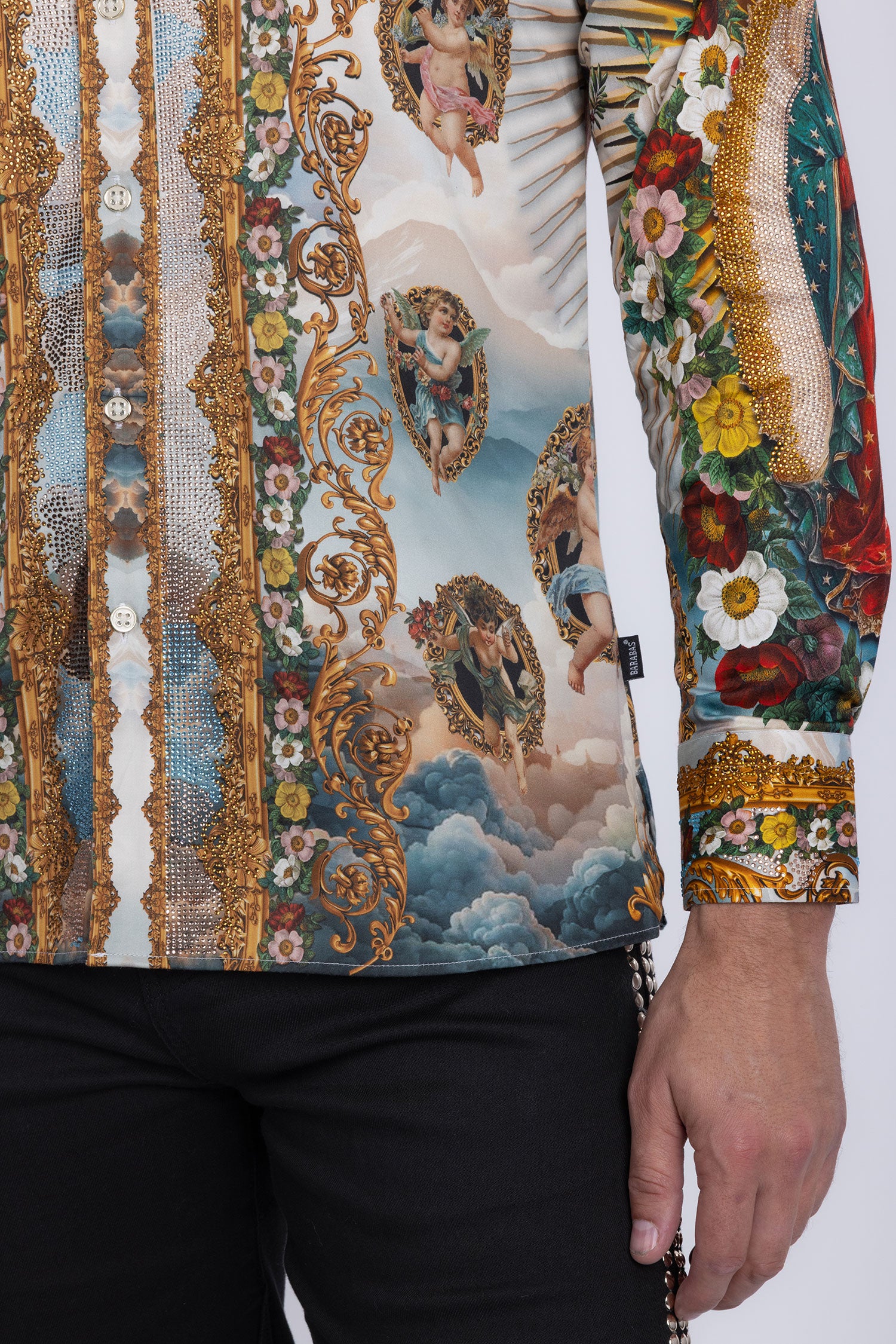 Barabas Men's Lady of Guadalupe Rhinestones Long Sleeve Shirts 5SPR15 Mustard