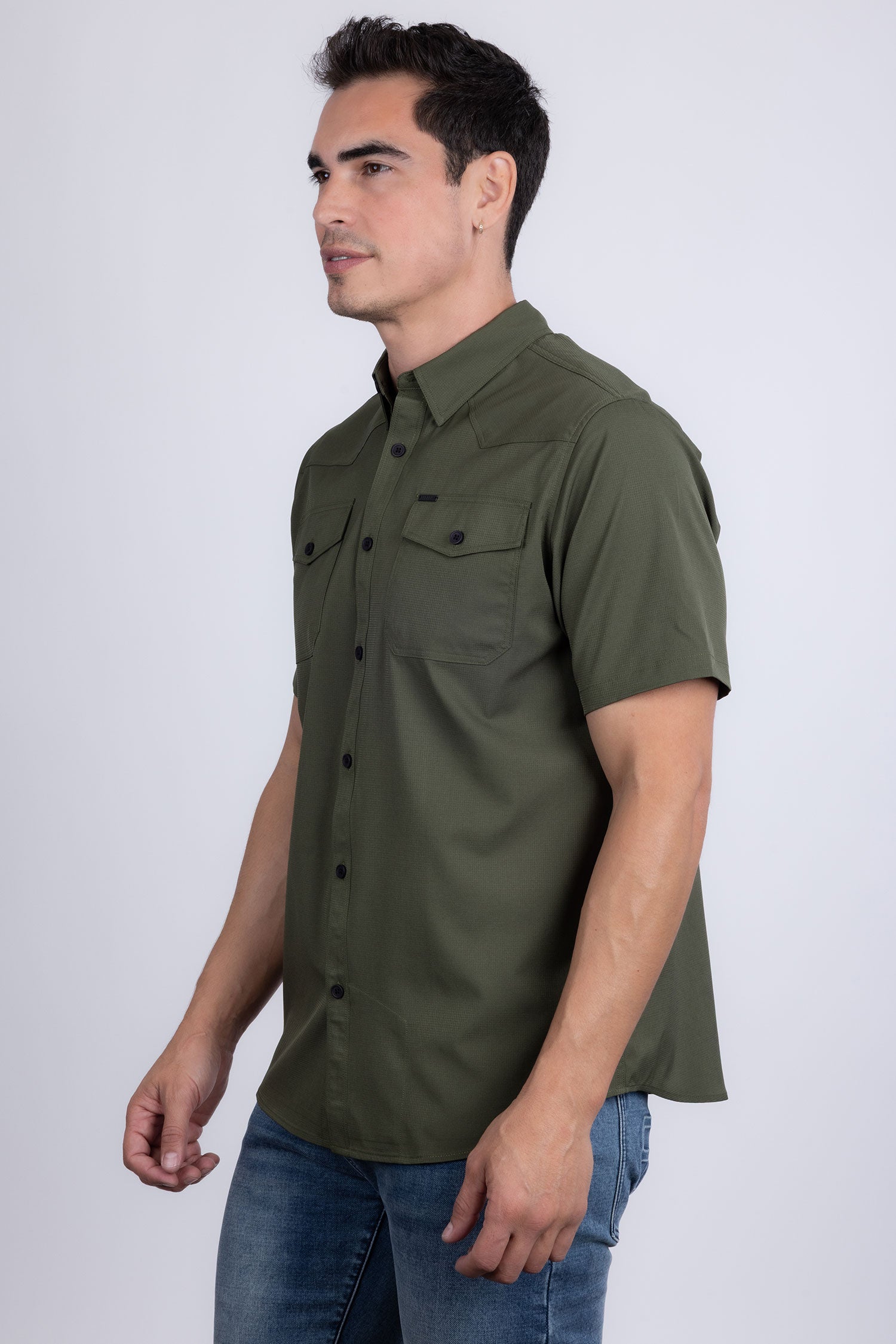 Barabas Men's Western Casual Solid Stretch Short Sleeve Shirt 5SST10 Army Green