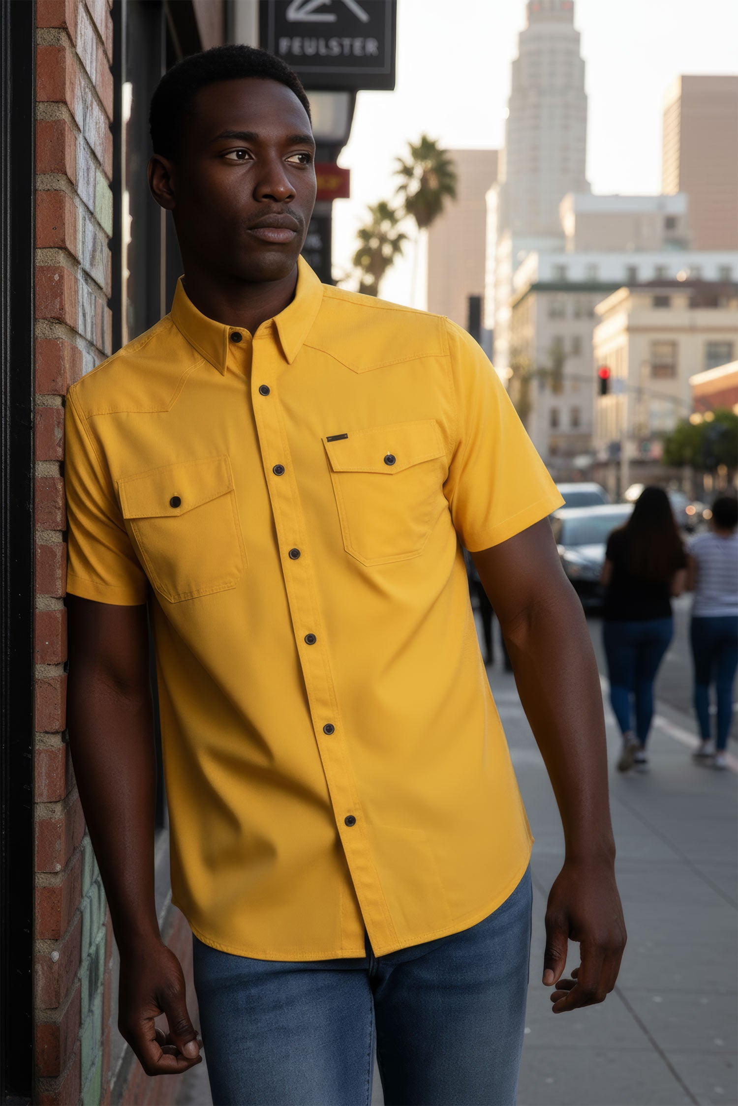 Barabas Men's Western Casual Solid Stretch Short Sleeve Shirt 5SST10 Mustard