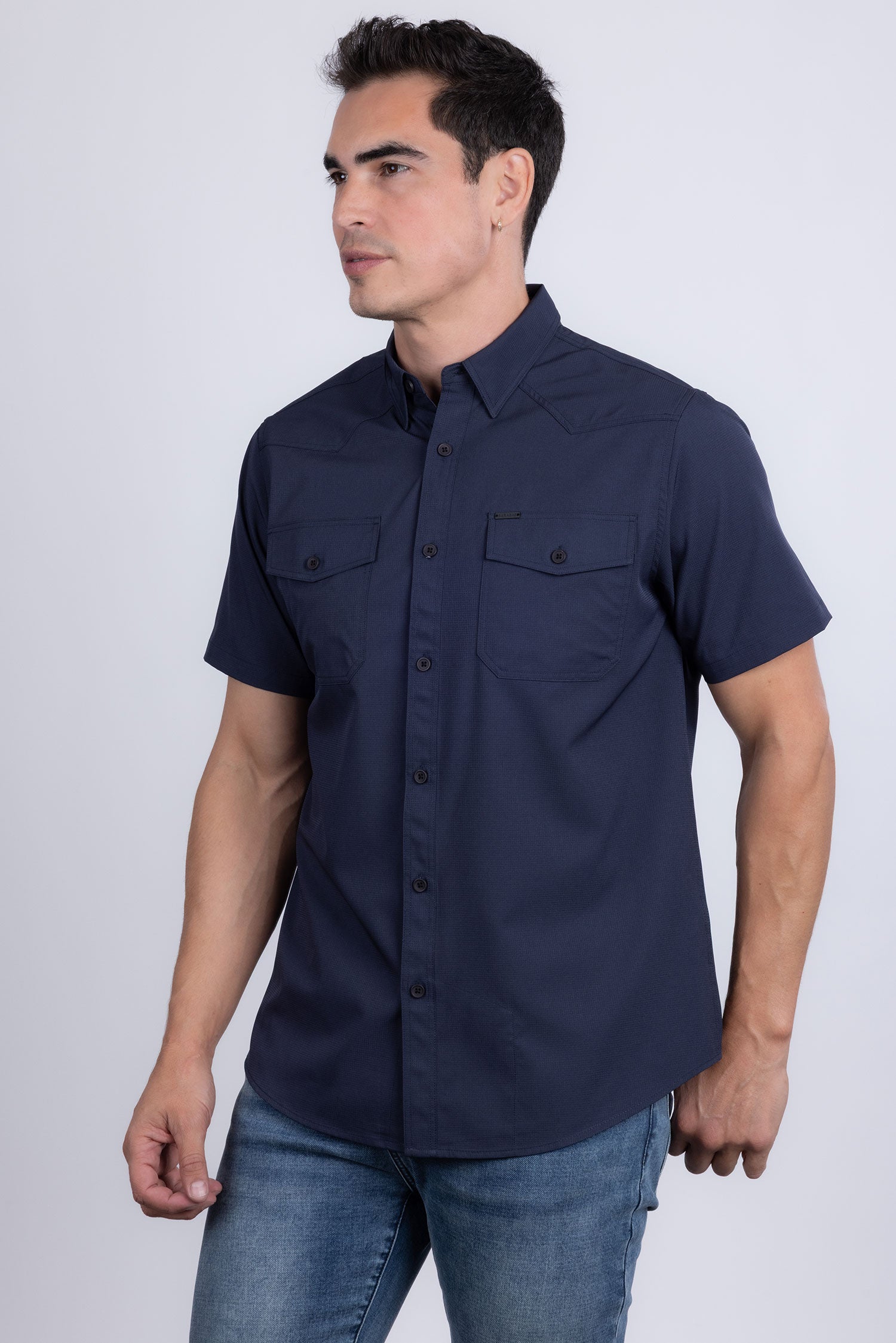 Barabas Men's Western Casual Solid Stretch Short Sleeve Shirt 5SST10 Navy