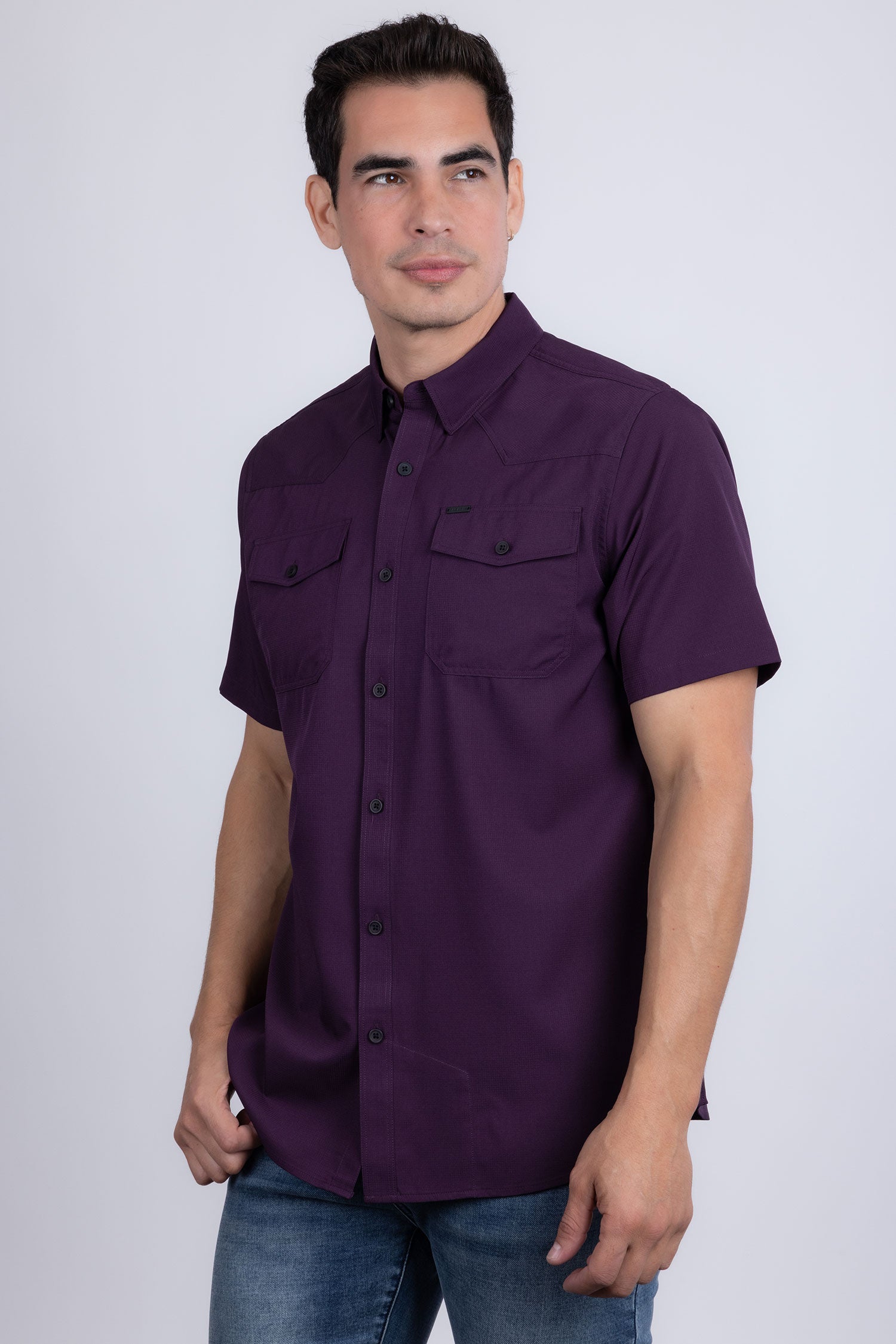 Barabas Men's Western Casual Solid Stretch Short Sleeve Shirt 5SST10 Purple
