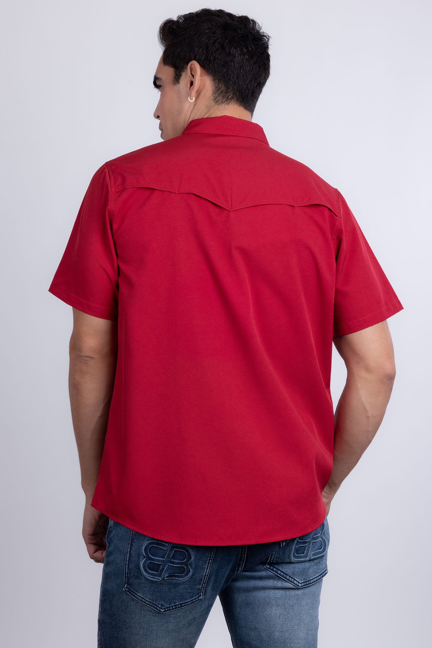 Barabas Men's Western Casual Solid Stretch Short Sleeve Shirt 5SST10 Red