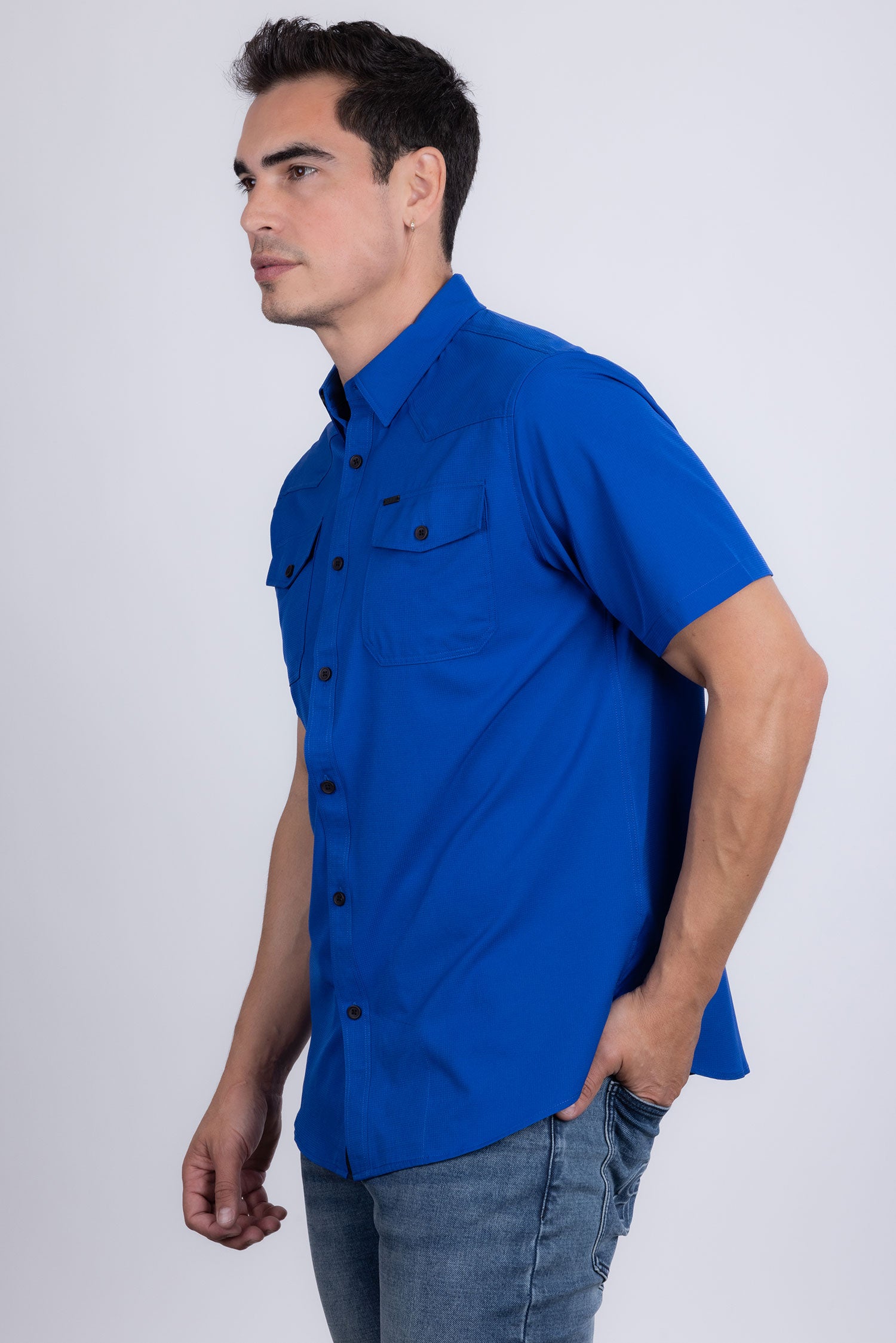 Barabas Men's Western Casual Solid Stretch Short Sleeve Shirt 5SST10 Royal