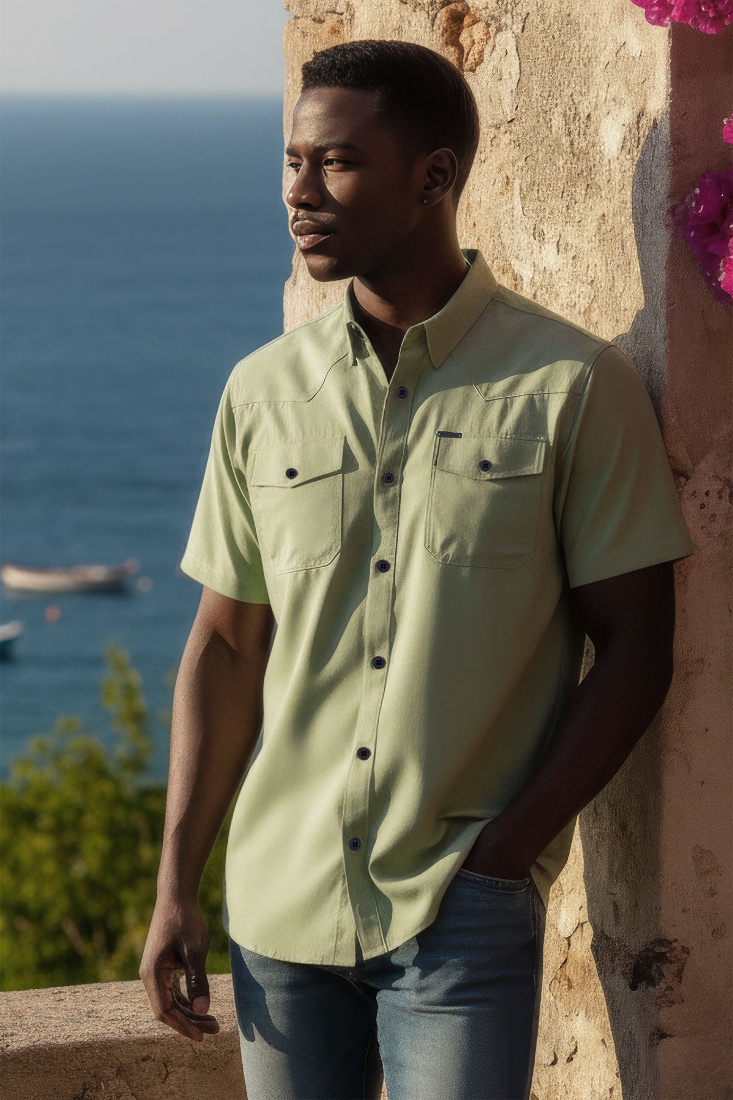 Barabas Men's Western Casual Solid Stretch Short Sleeve Shirt 5SST10 Sage