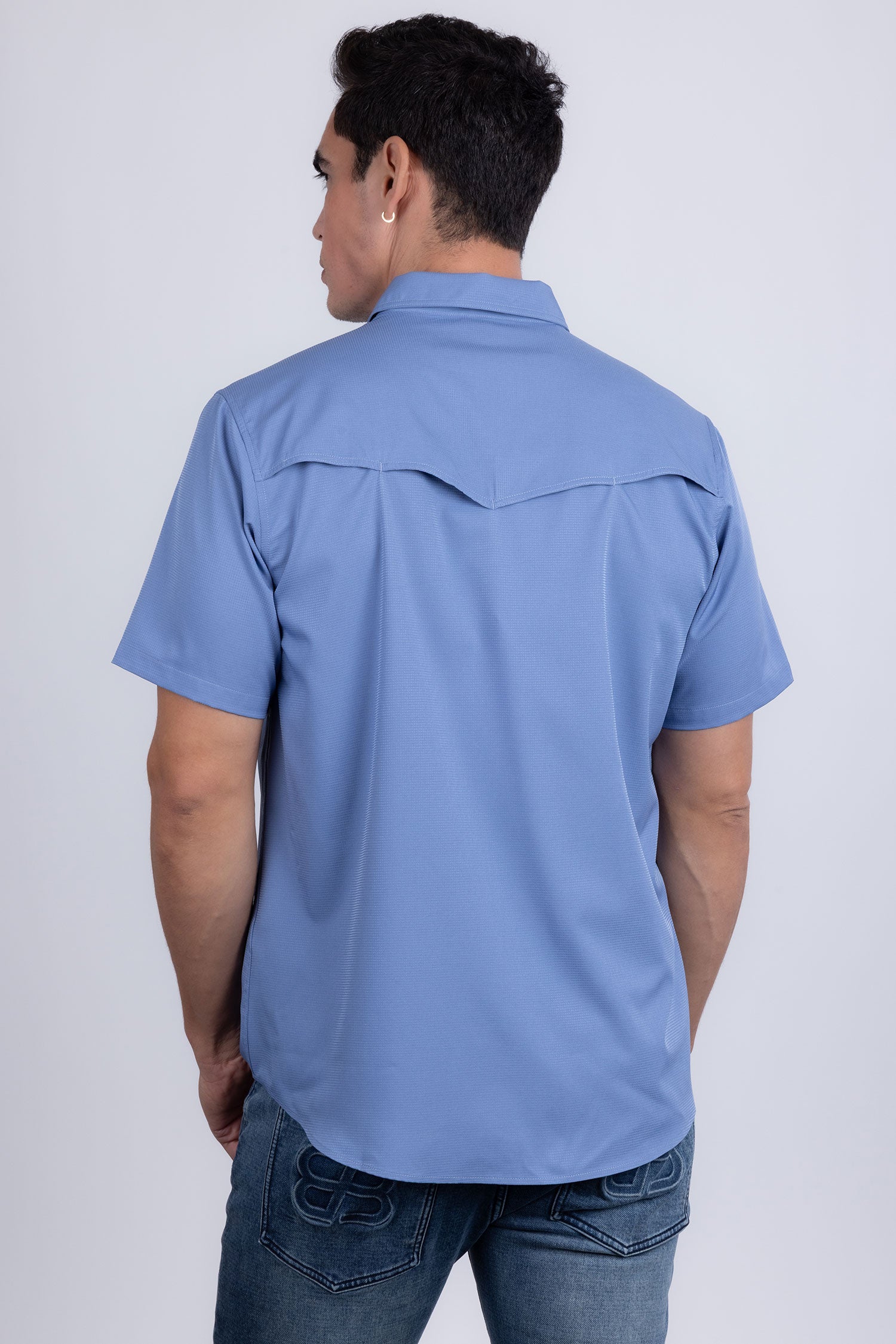 Barabas Men's Western Casual Solid Stretch Short Sleeve Shirt 5SST10 Sky Blue