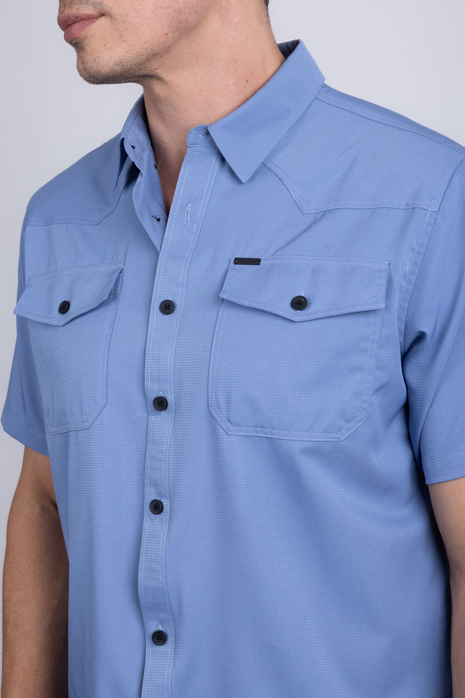 Barabas Men's Western Casual Solid Stretch Short Sleeve Shirt 5SST10 Sky Blue