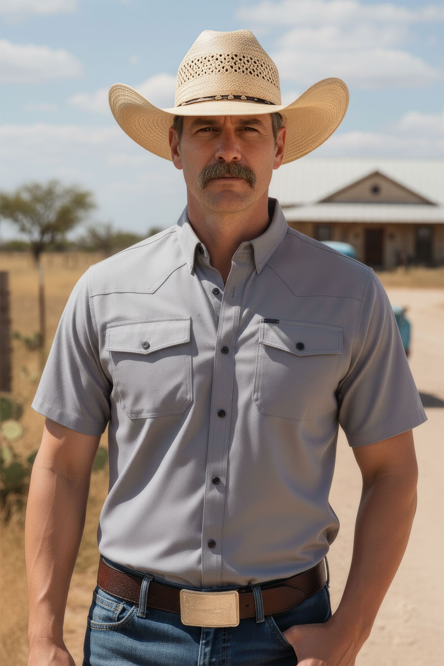 Barabas Men's Western Casual Solid Stretch Short Sleeve Shirt 5SST10 Silver