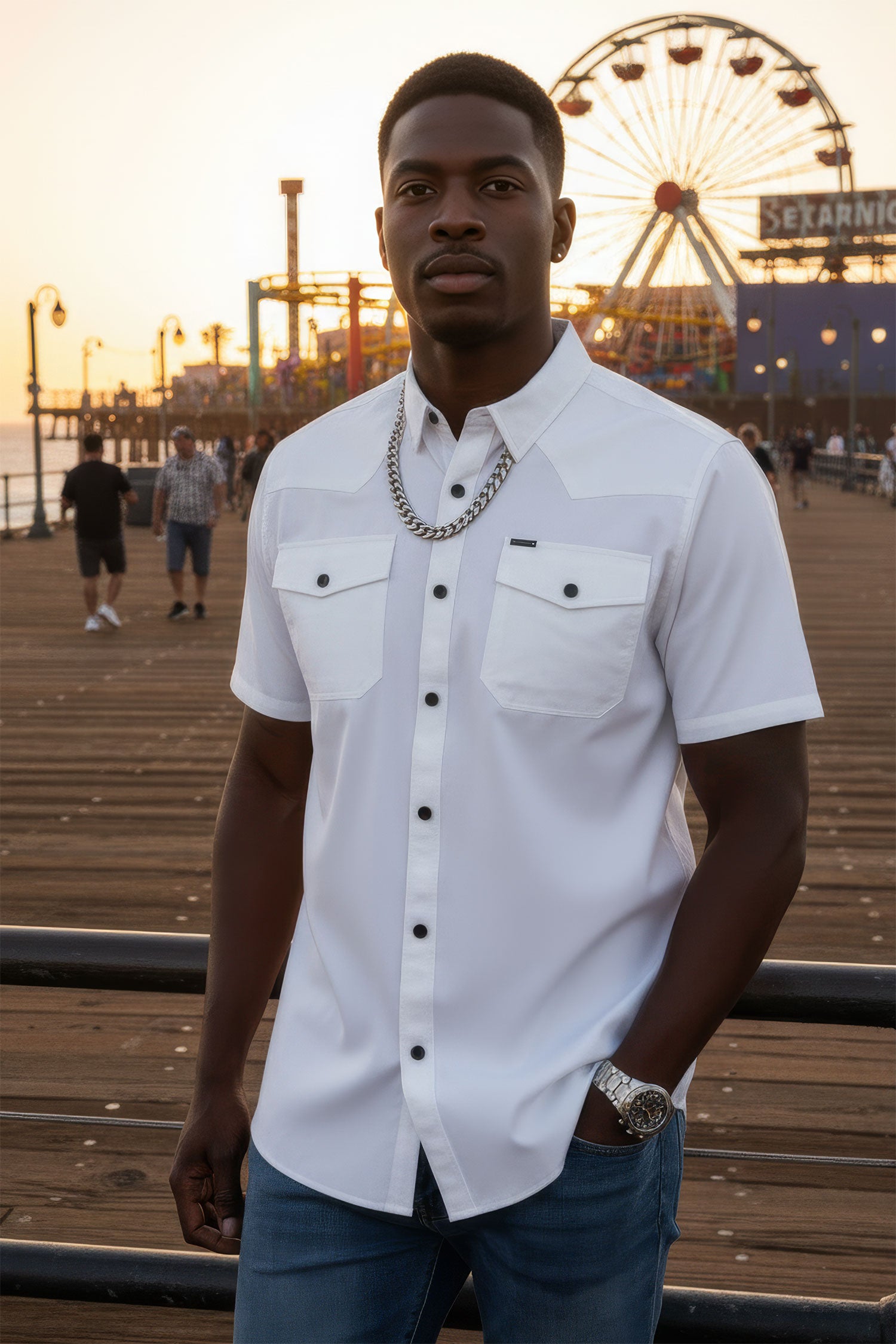 Barabas Men's Western Casual Solid Stretch Short Sleeve Shirt 5SST10 White