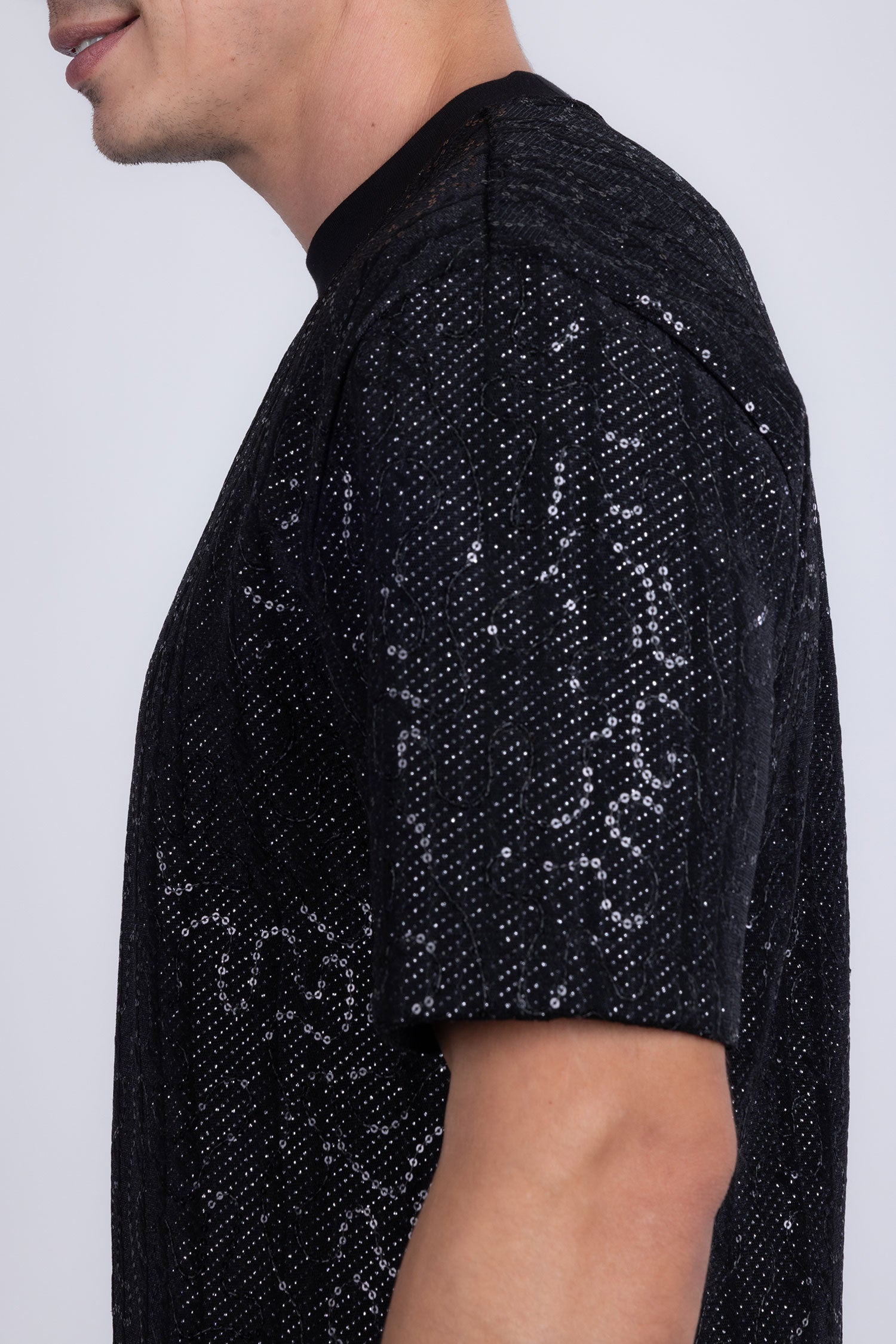 Barabas Men's Sequin Stretch Crew Neck T-Shirt 5ST04 Black