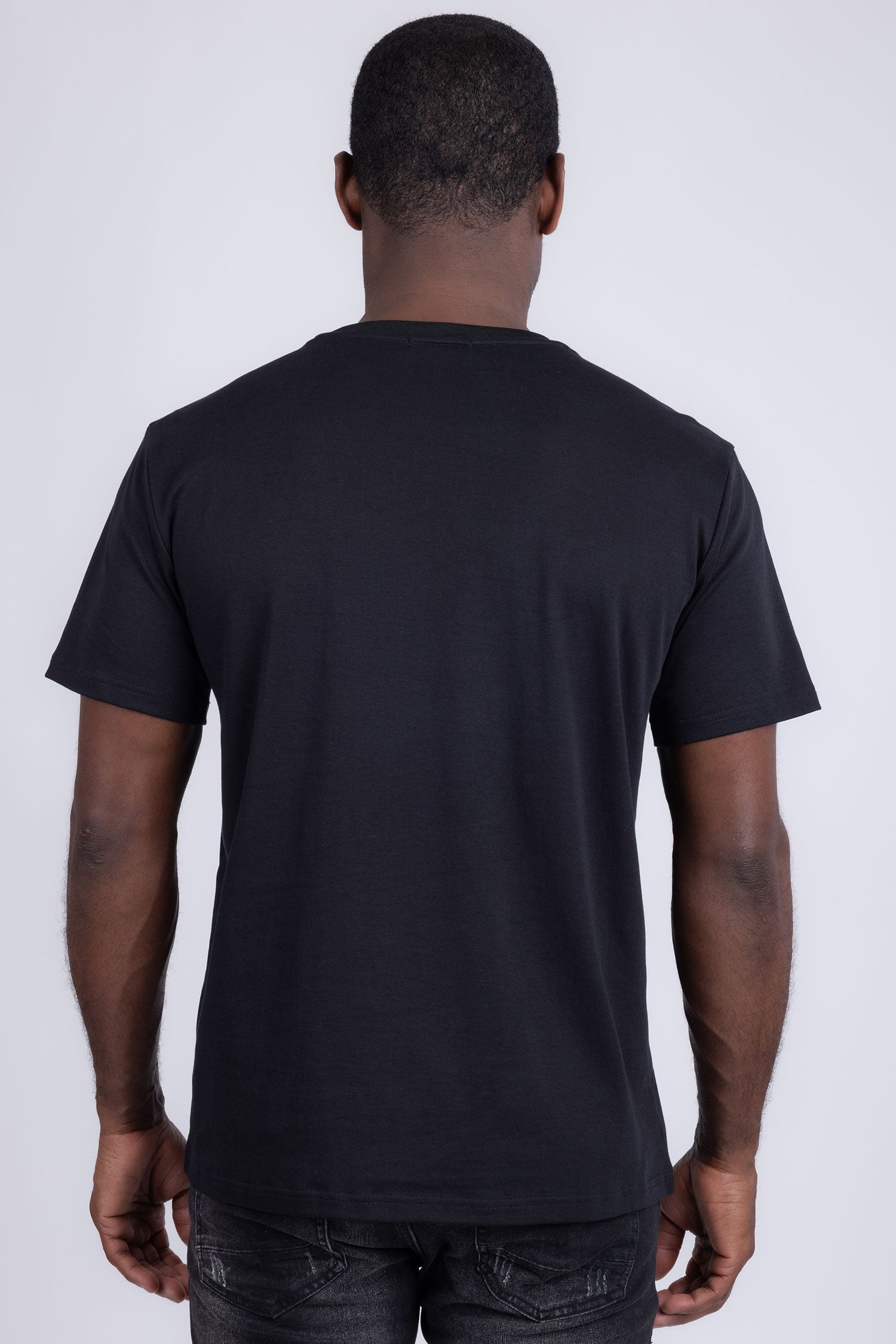 Barabas Men's Link Rhinestone Solid Color Crew Neck T-shirts 5STR02 Black