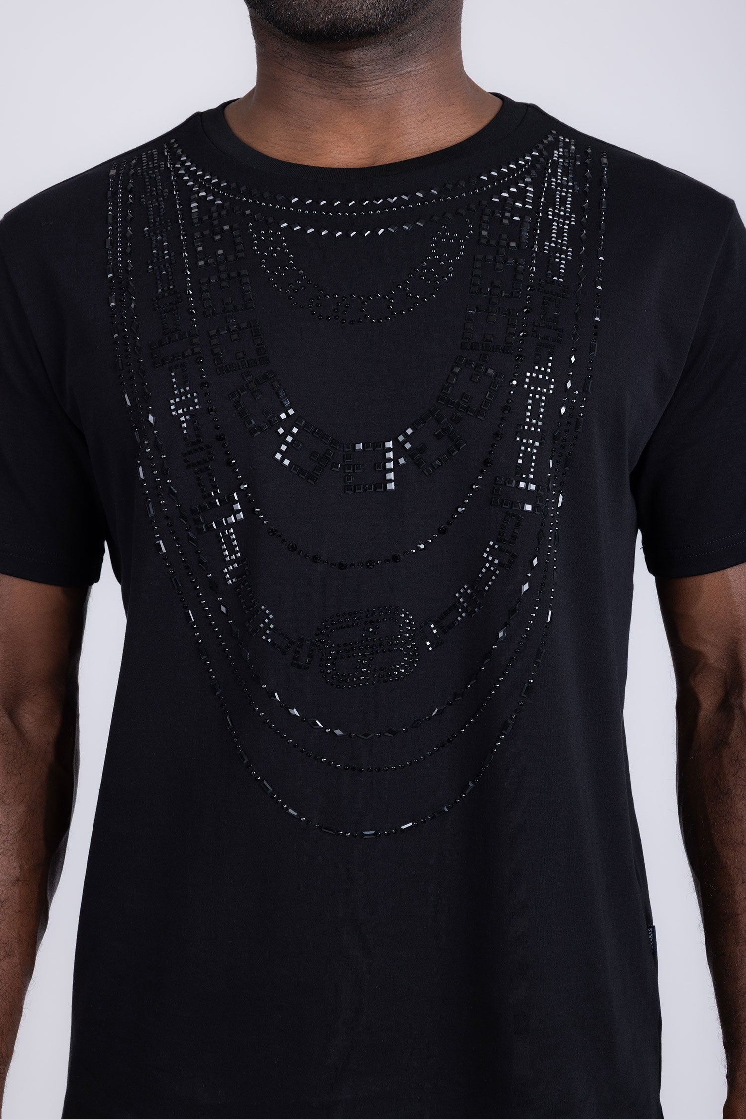 Barabas Men's Link Rhinestone Solid Color Crew Neck T-shirts 5STR02 Black