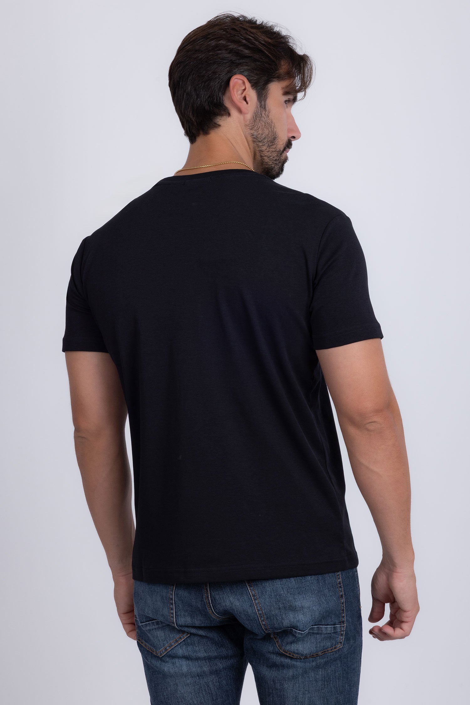 Barabas Men's Link Rhinestone Solid Color Crew Neck T-shirts 5STR02 Black Silver
