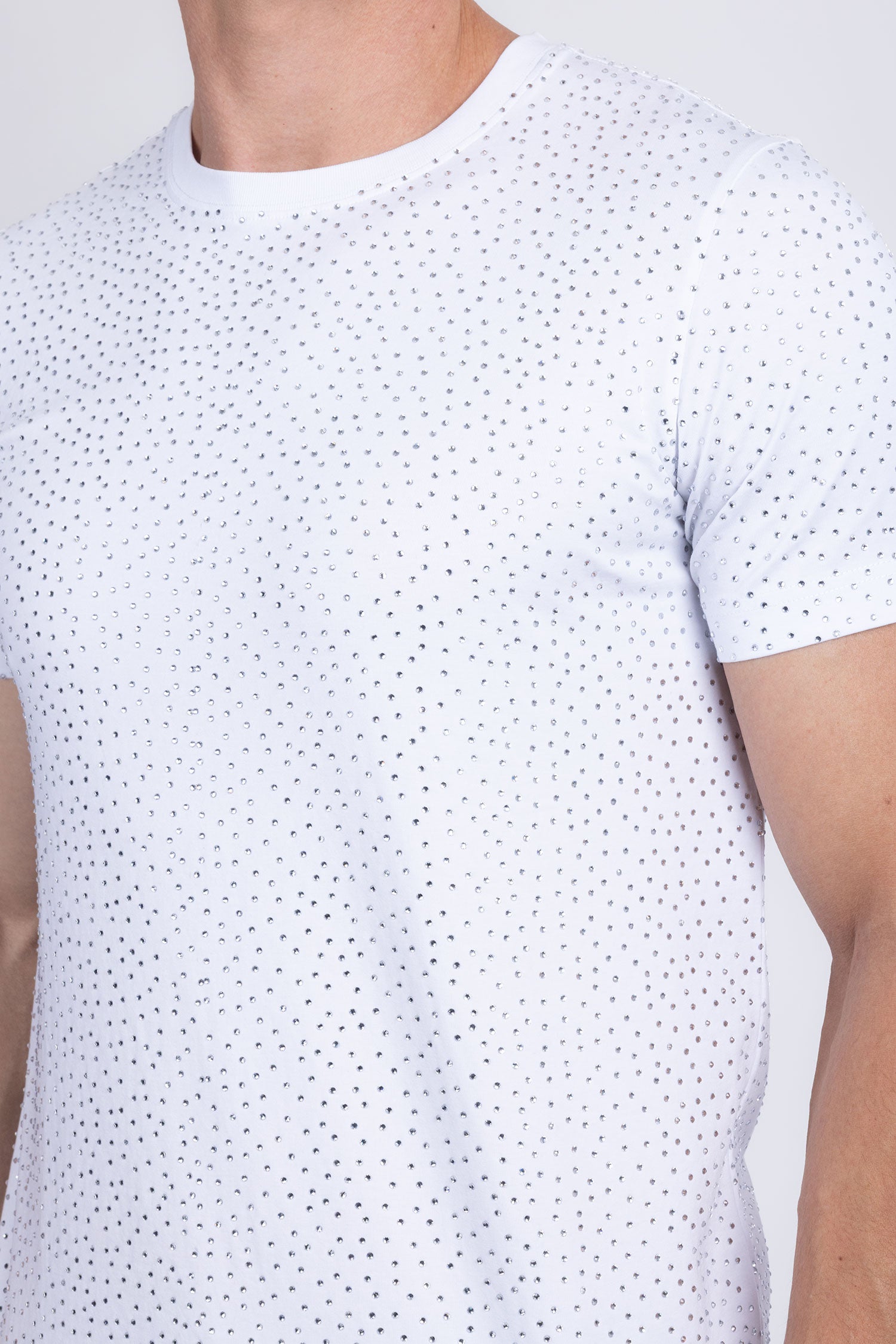 Barabas Men's Glittery Sparkle Rhinestone Crew-neck T-shirt 5STR03 White Silver