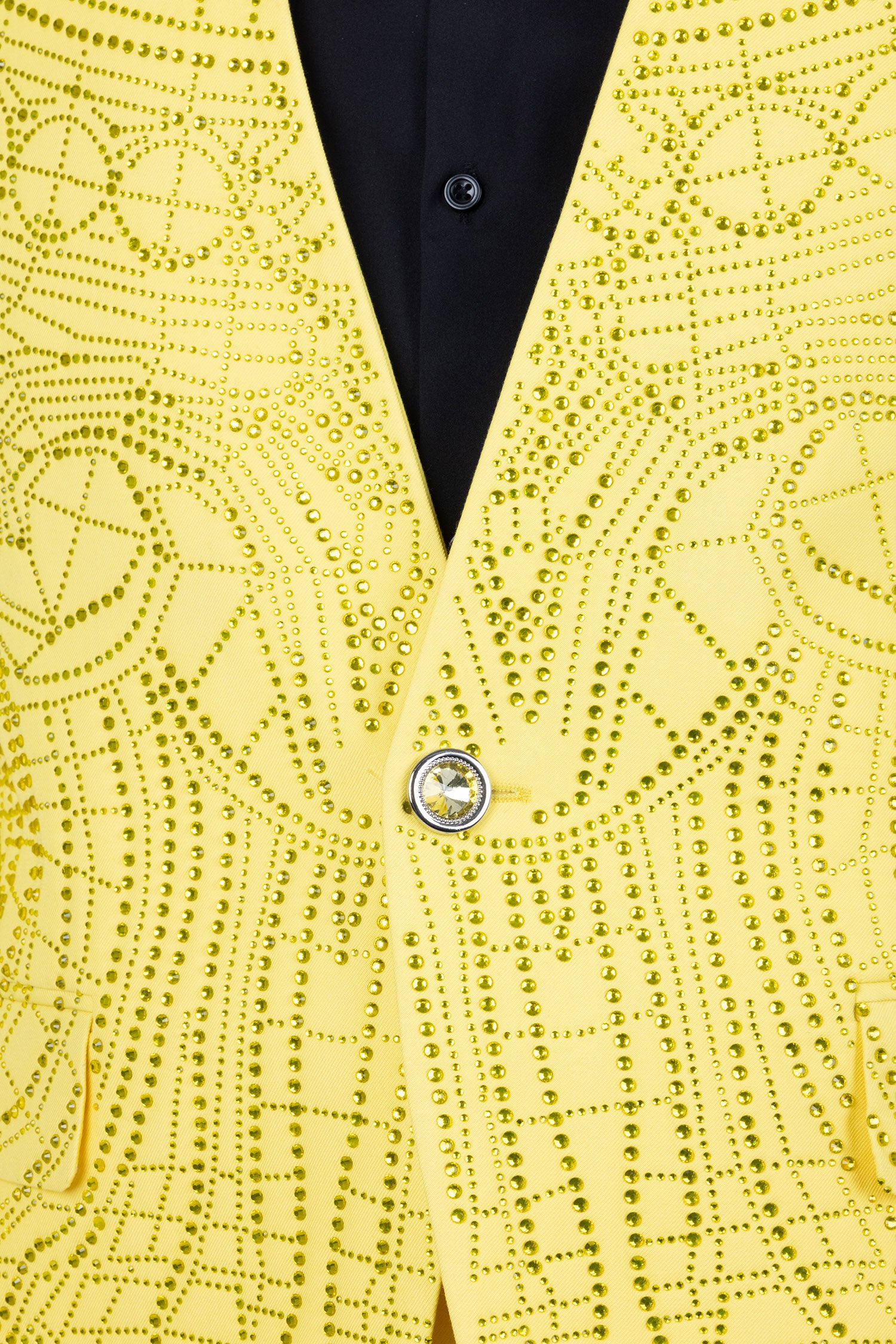 Barabas Men's Geometric Rhinestone Pattern Henley Lapel Suit 5SU14 Yellow