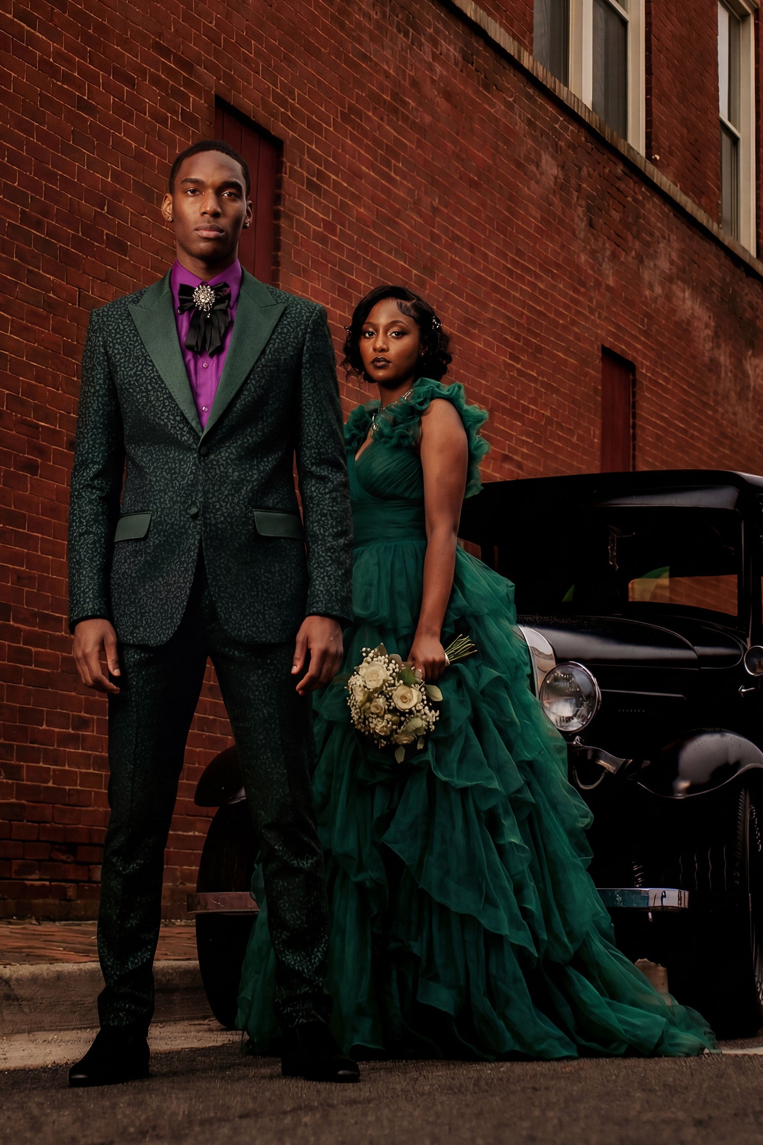 Barabas Men's Cheetah Geometric Pattern Peak Lapel Suit 5SU33 Hunter Green