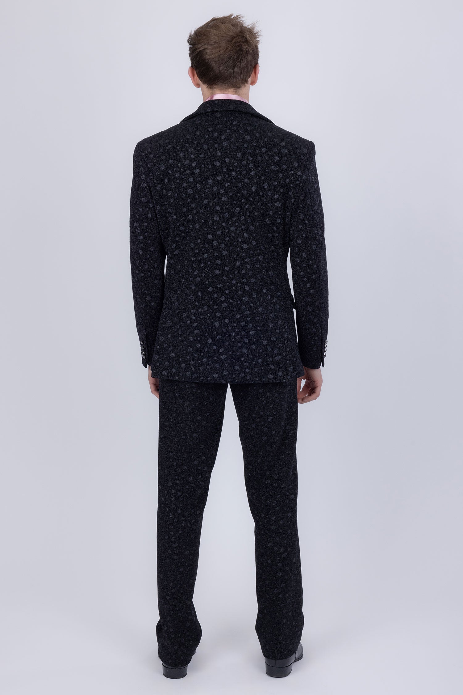 Barabas Men's Geometric Polka Dots Pattern Notch Lapel Suit 5SU34 Black