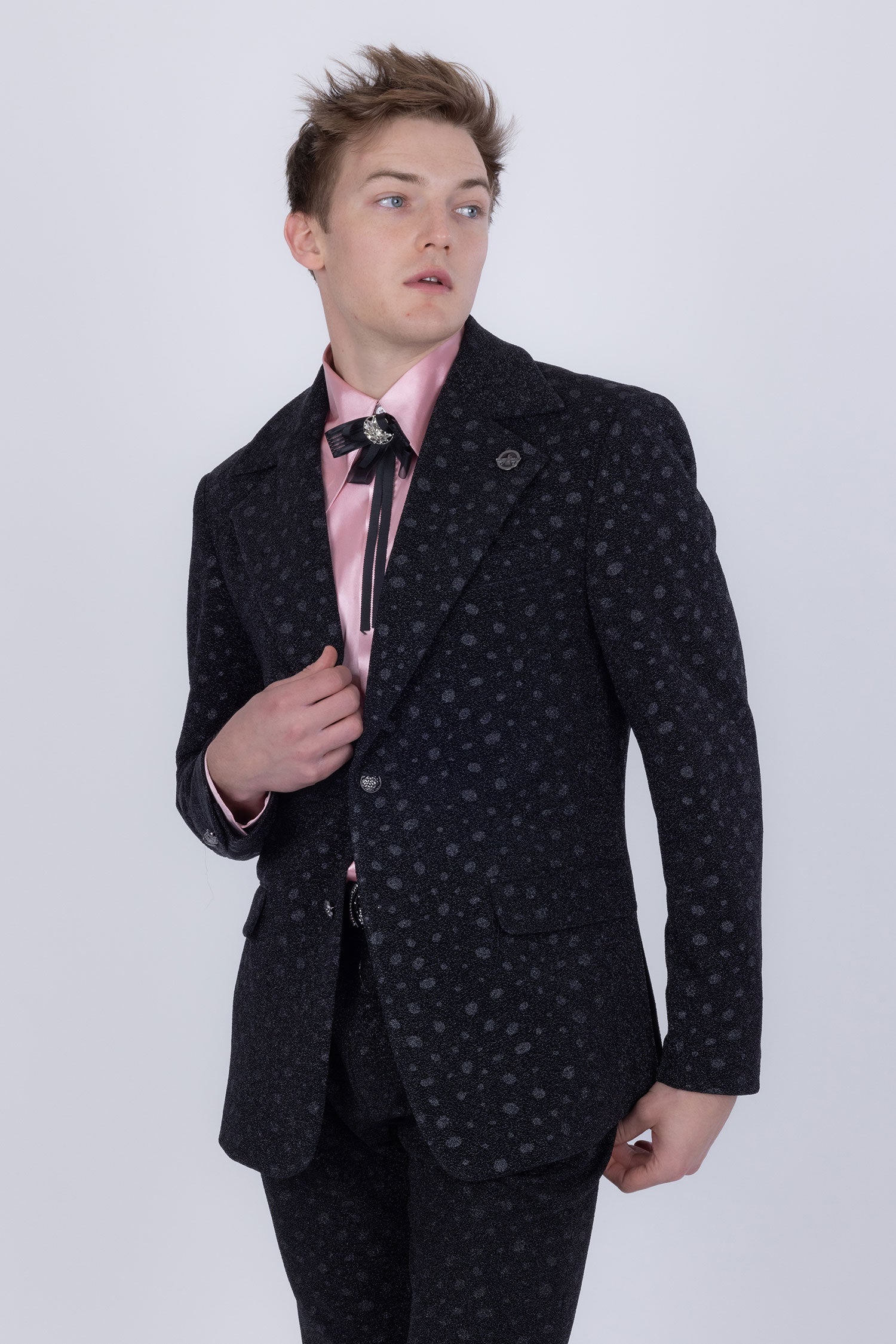 Barabas Men's Geometric Polka Dots Pattern Notch Lapel Suit 5SU34 Black