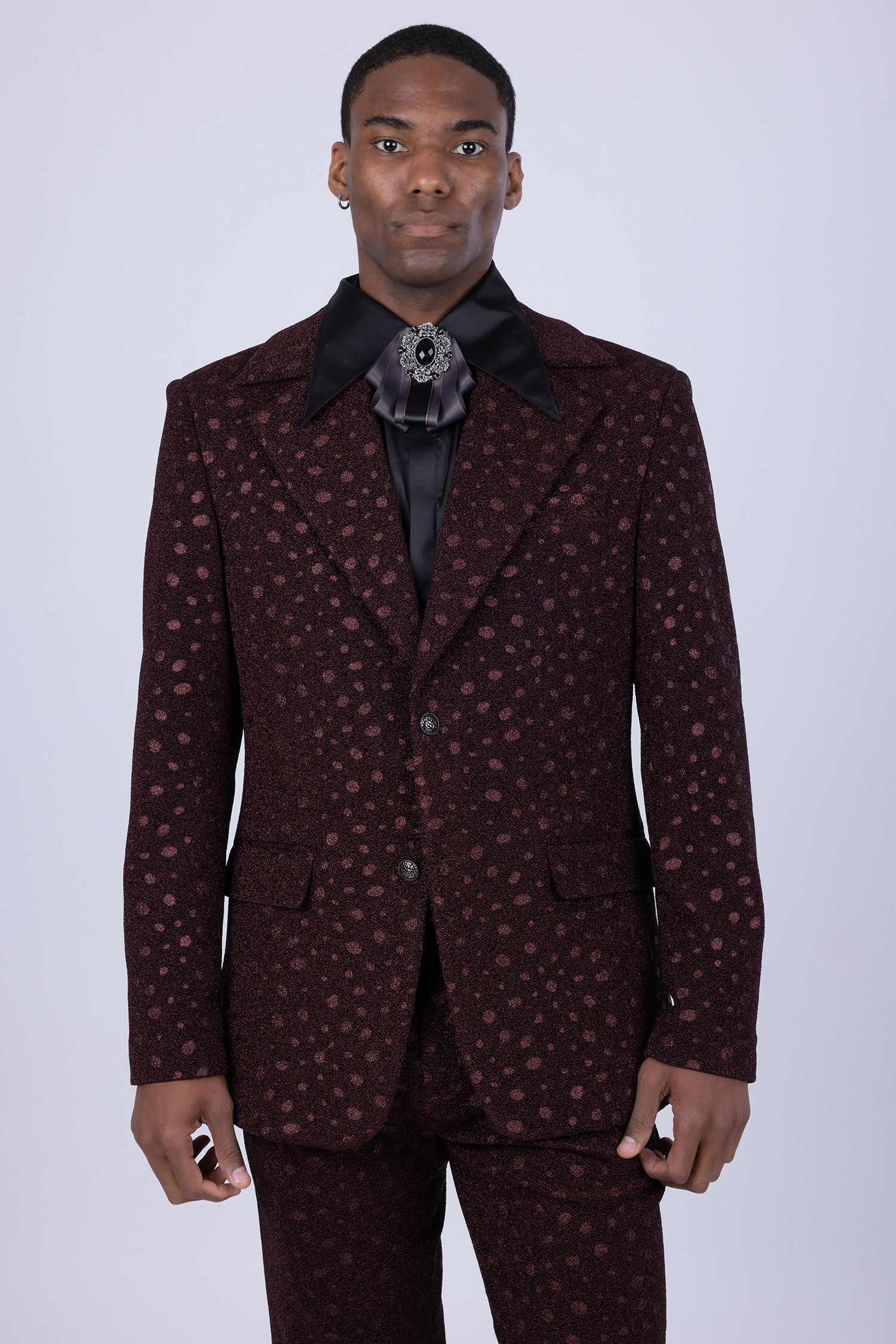 Barabas Men's Geometric Polka Dots Pattern Notch Lapel Suit 5SU34 Chocolate