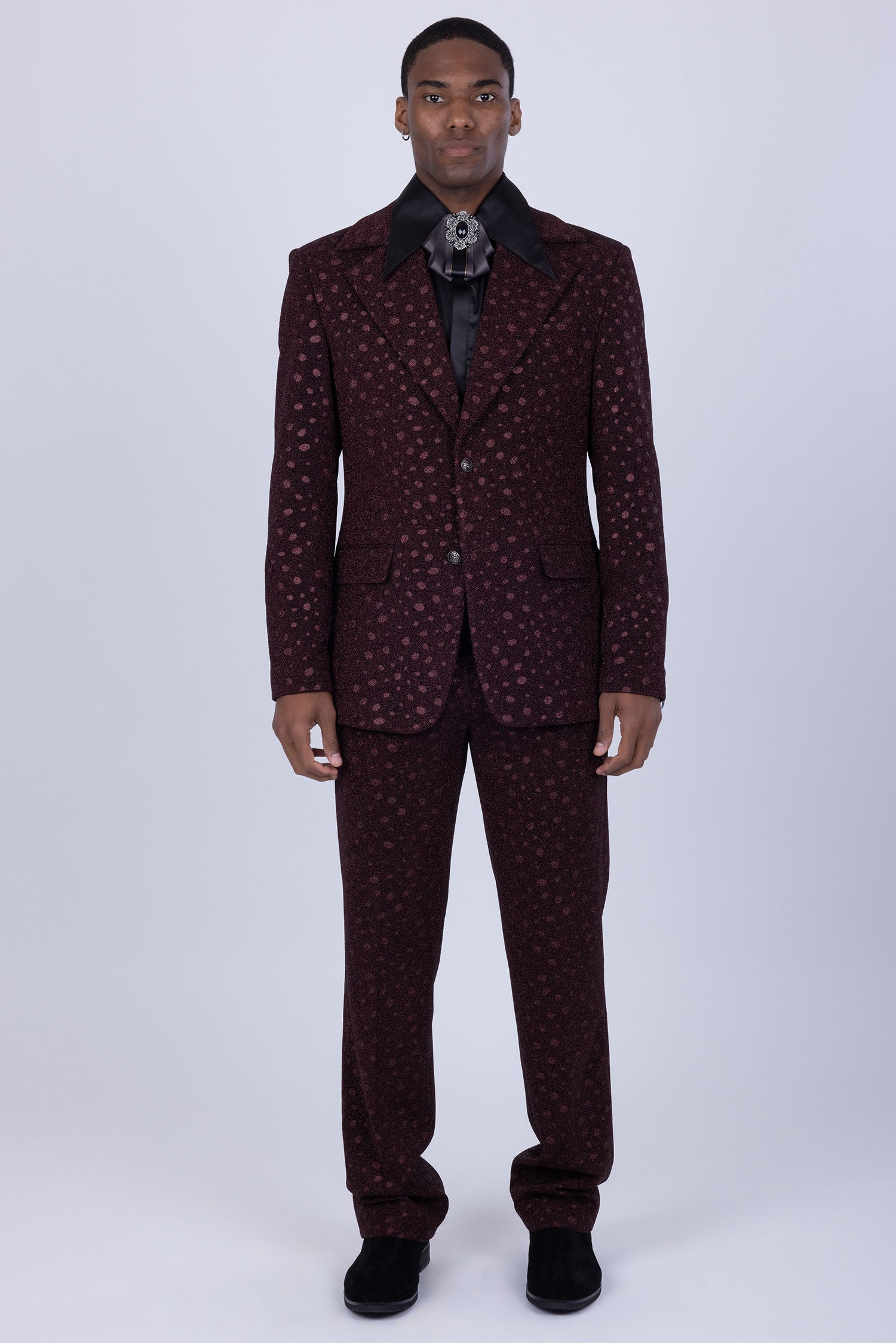 Barabas Men's Geometric Polka Dots Pattern Notch Lapel Suit 5SU34 Chocolate