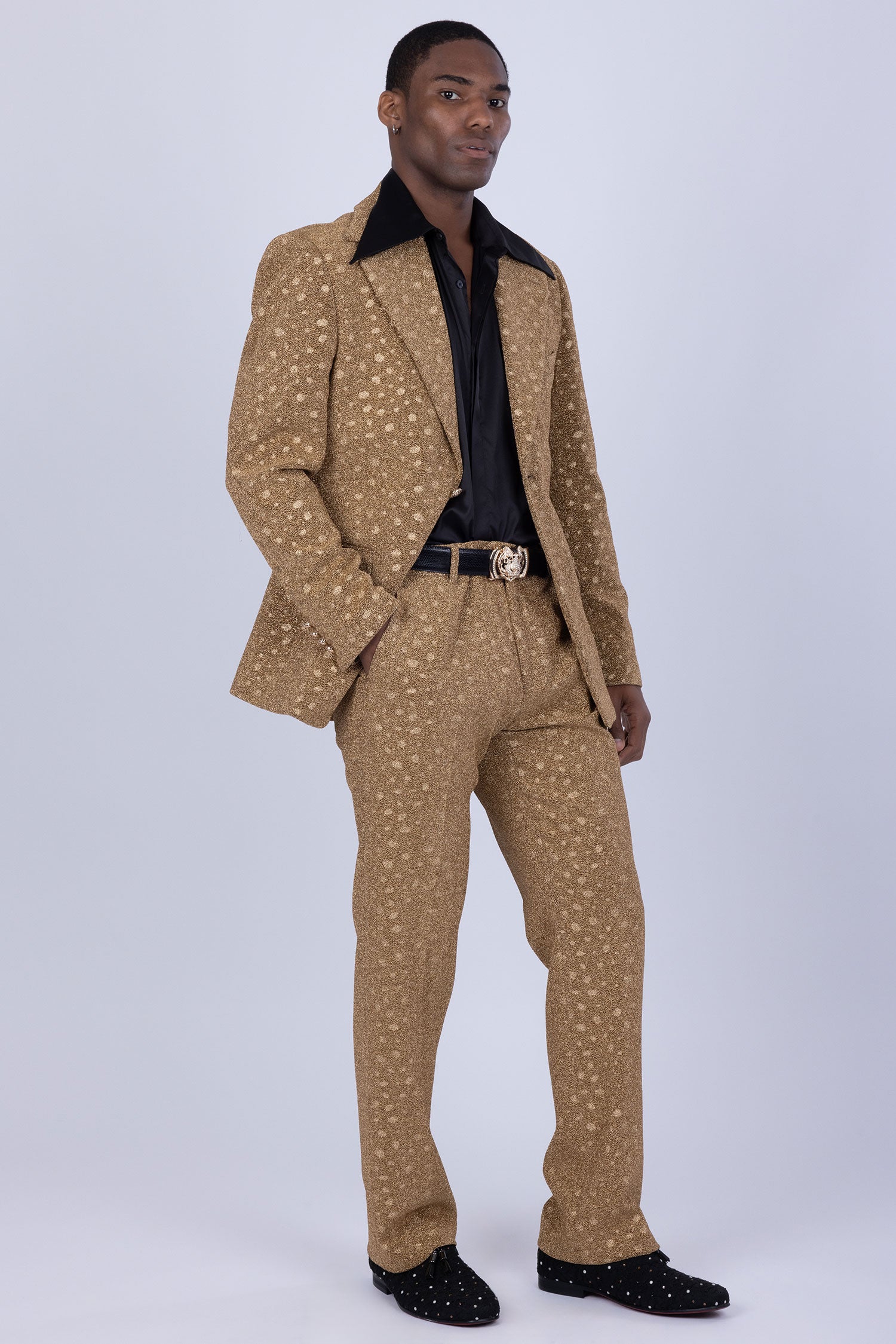 Barabas Men's Geometric Polka Dots Pattern Notch Lapel Suit 5SU34 Gold