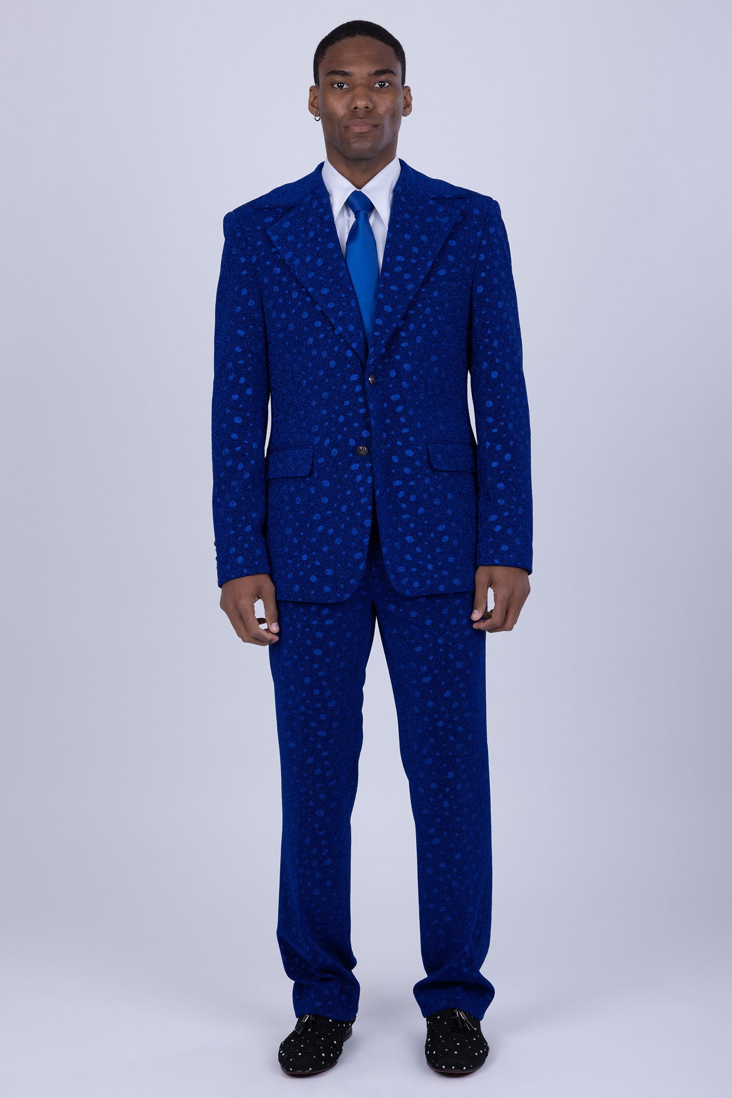 Barabas Men's Geometric Polka Dots Pattern Notch Lapel Suit 5SU34 Royal