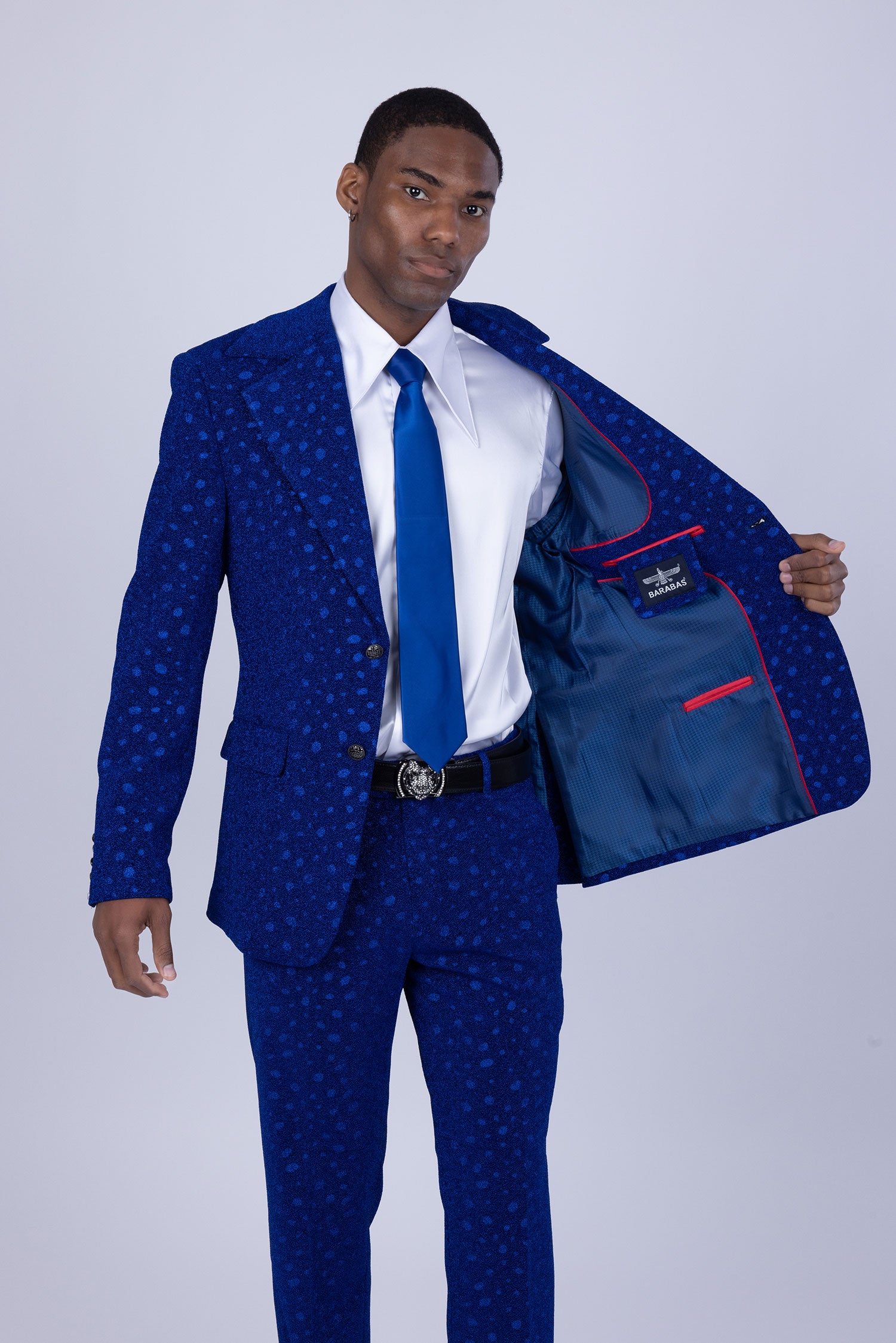 Barabas Men's Geometric Polka Dots Pattern Notch Lapel Suit 5SU34 Blue