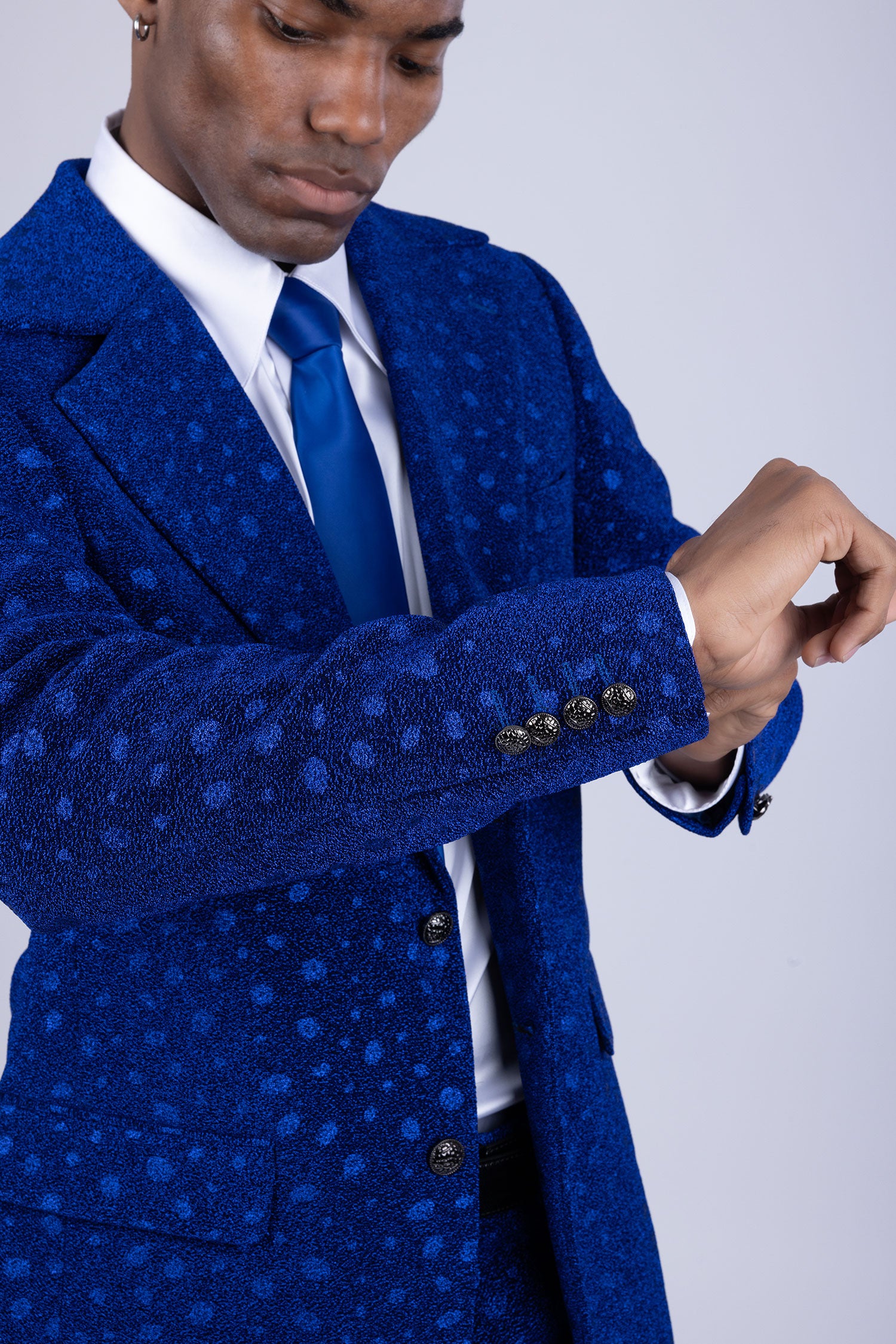 Barabas Men's Geometric Polka Dots Pattern Notch Lapel Suit 5SU34 Royal