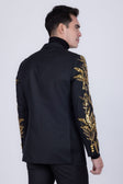 Barabas Men's Sequins Pattern Double-Breasted Peak Lapel Suit 5SU37 #Color_Black Gold