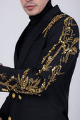 Barabas Men's Sequins Pattern Double-Breasted Peak Lapel Suit 5SU37 #Color_Black Gold