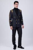 Barabas Men's Sequins Pattern Double-Breasted Peak Lapel Suit 5SU37 #Color_Black Gold