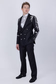Barabas Men's Sequins Pattern Double-Breasted Peak Lapel Suit 5SU37 #Color_Black Silver