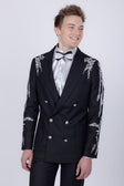 Barabas Men's Sequins Pattern Double-Breasted Peak Lapel Suit 5SU37 #Color_Black Silver