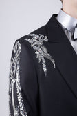 Barabas Men's Sequins Pattern Double-Breasted Peak Lapel Suit 5SU37 #Color_Black Silver