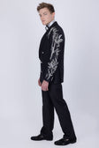 Barabas Men's Sequins Pattern Double-Breasted Peak Lapel Suit 5SU37 #Color_Black Silver