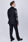 Barabas Men's Sequins Pattern Double-Breasted Peak Lapel Suit 5SU37 #Color_Black Silver