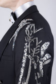 Barabas Men's Sequins Pattern Double-Breasted Peak Lapel Suit 5SU37 #Color_Black Silver